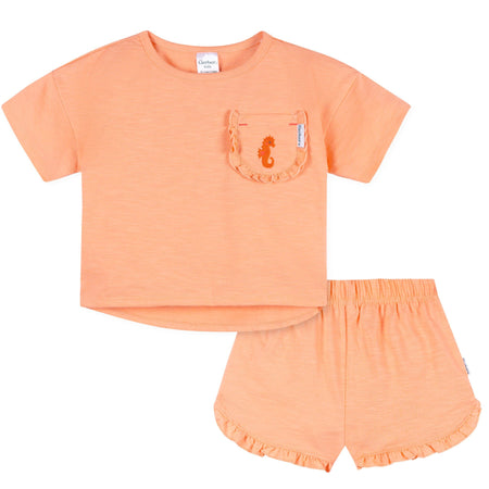 2-Piece Infant & Toddler Girls Seahorse Pocket Tee and Shorts Set