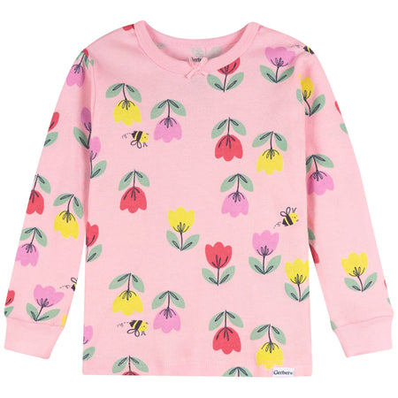 2-Piece Infant & Toddler Girls Pink Tulips Cotton Pajama Set