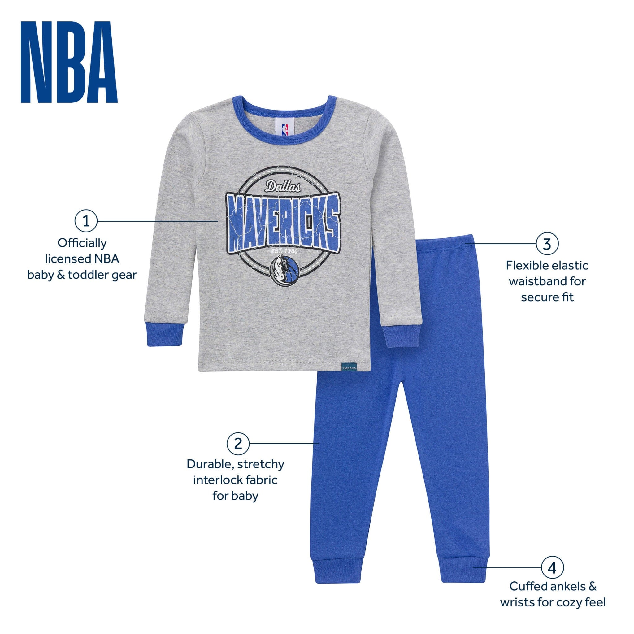 2-Piece Infant & Toddler Neutral Dallas Mavericks Snug Fit Pajamas Sleepwear Gerber® 