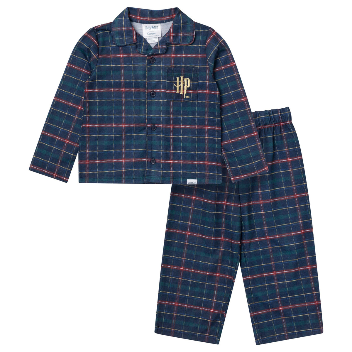 2-Piece Infant & Toddler Neutral Hogwarts Navy Plaid Button Up Pajamas sleepwear Gerber® 