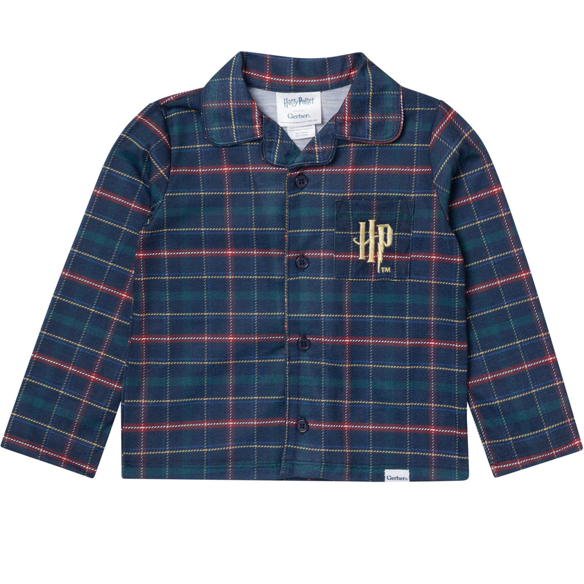 2-Piece Infant & Toddler Neutral Hogwarts Navy Plaid Button Up Pajamas sleepwear Gerber® 