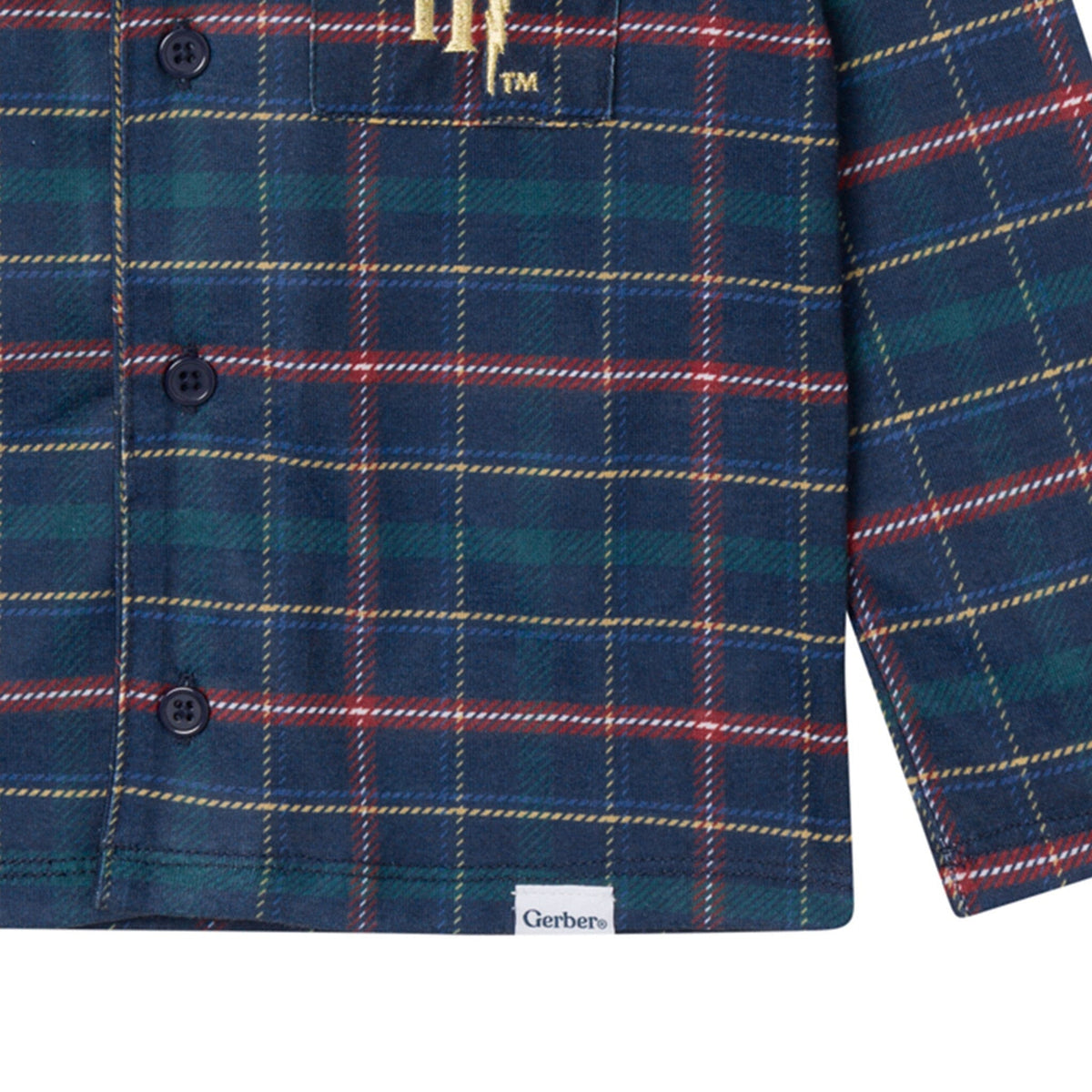 2-Piece Infant & Toddler Neutral Hogwarts Navy Plaid Button Up Pajamas sleepwear Gerber® 