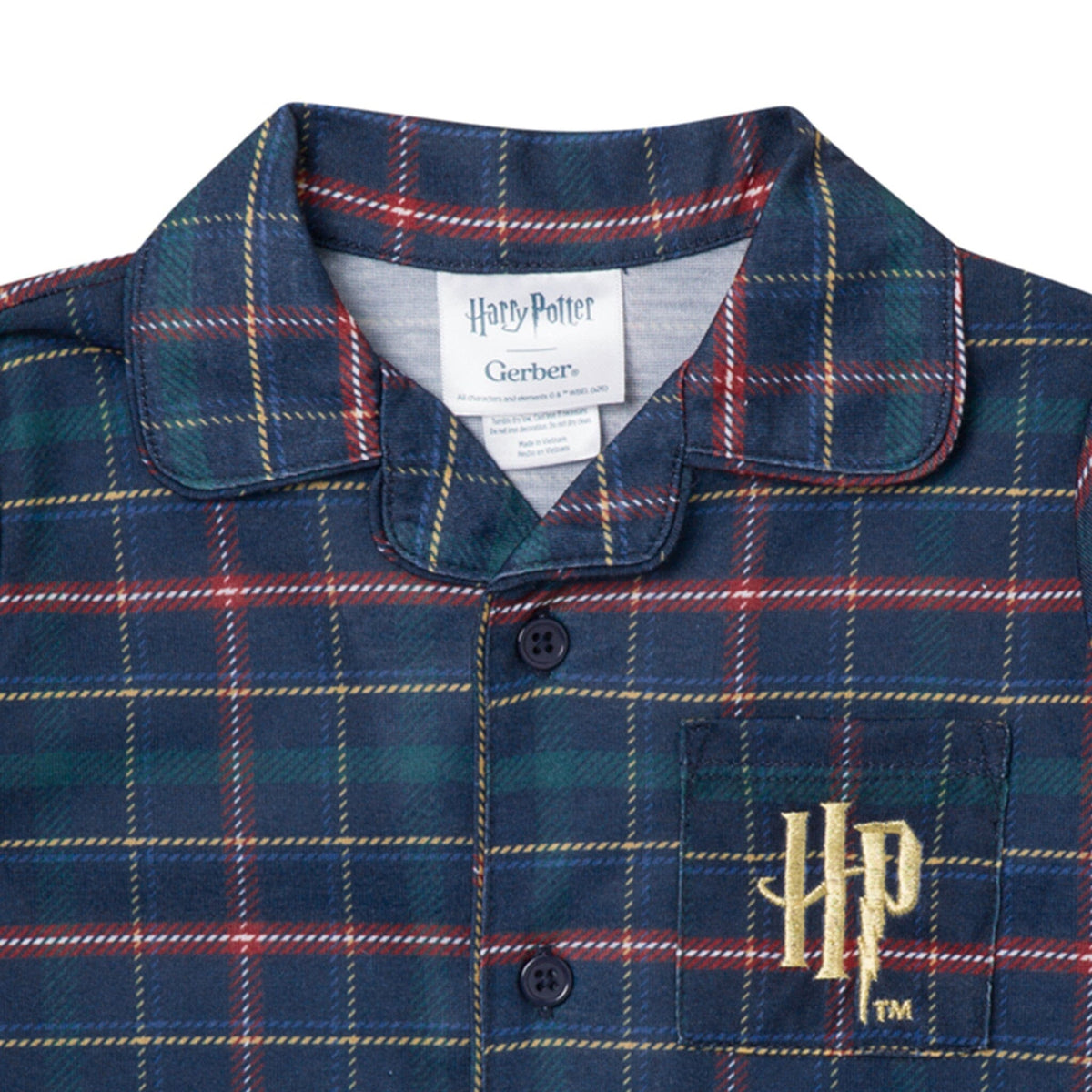 2-Piece Infant & Toddler Neutral Hogwarts Navy Plaid Button Up Pajamas sleepwear Gerber® 