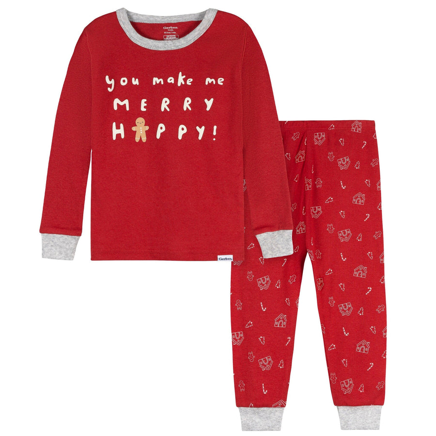 2-Piece Infant & Toddler Neutral Gingerbread House Snug Fitting Pajama Set Sleepwear Gerber® 