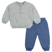 2-Piece Toddler Boys Blue Quilted Top & Jogger Set