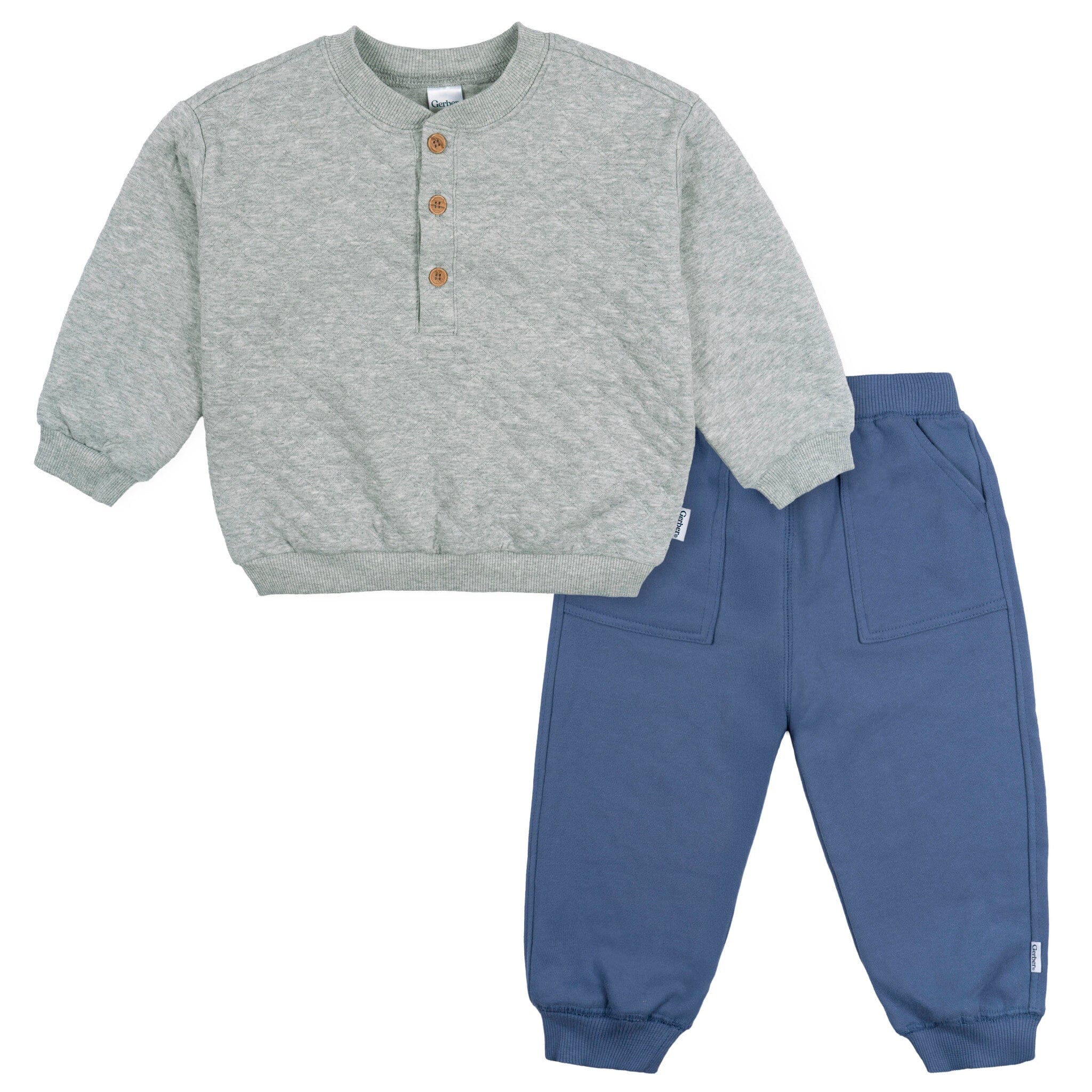 2-Piece Toddler Boys Blue Quilted Top & Jogger Set