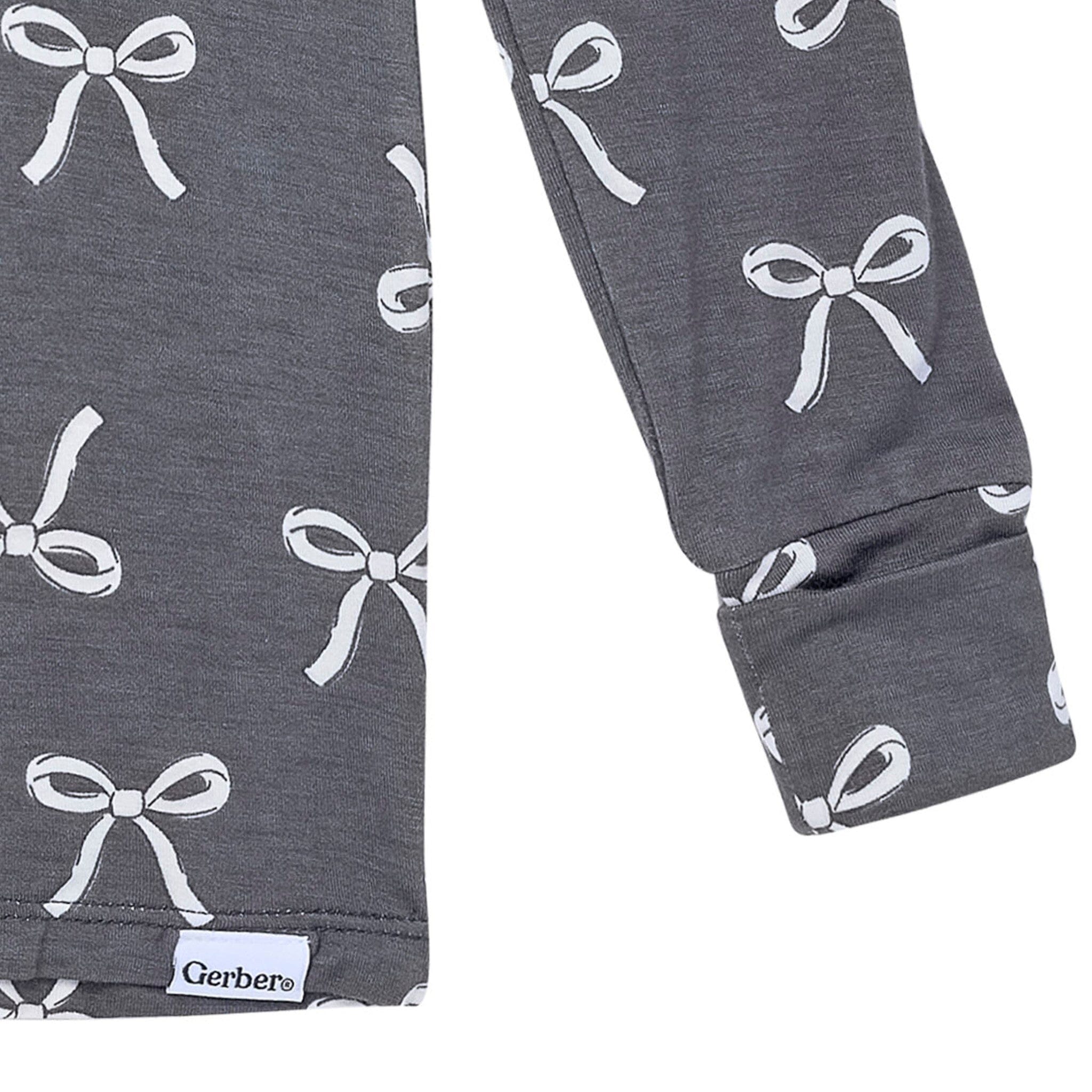 2-Piece Toddler Girls Gray Bow Tight Fitting Pajamas Sleepwear Gerber® 