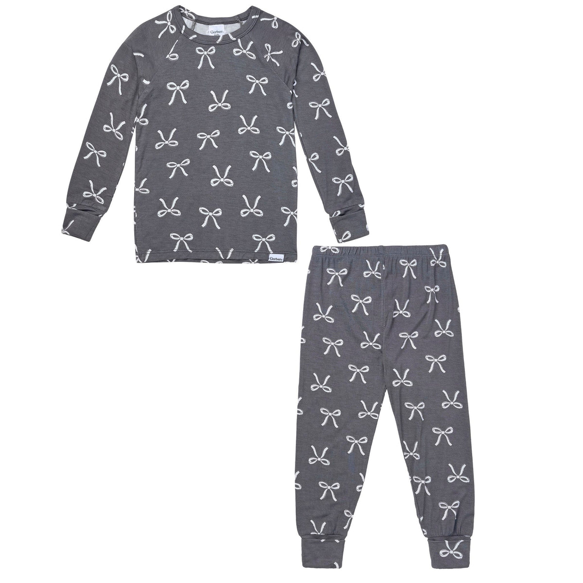 2-Piece Toddler Girls Gray Bow Tight Fitting Pajamas Sleepwear Gerber® 