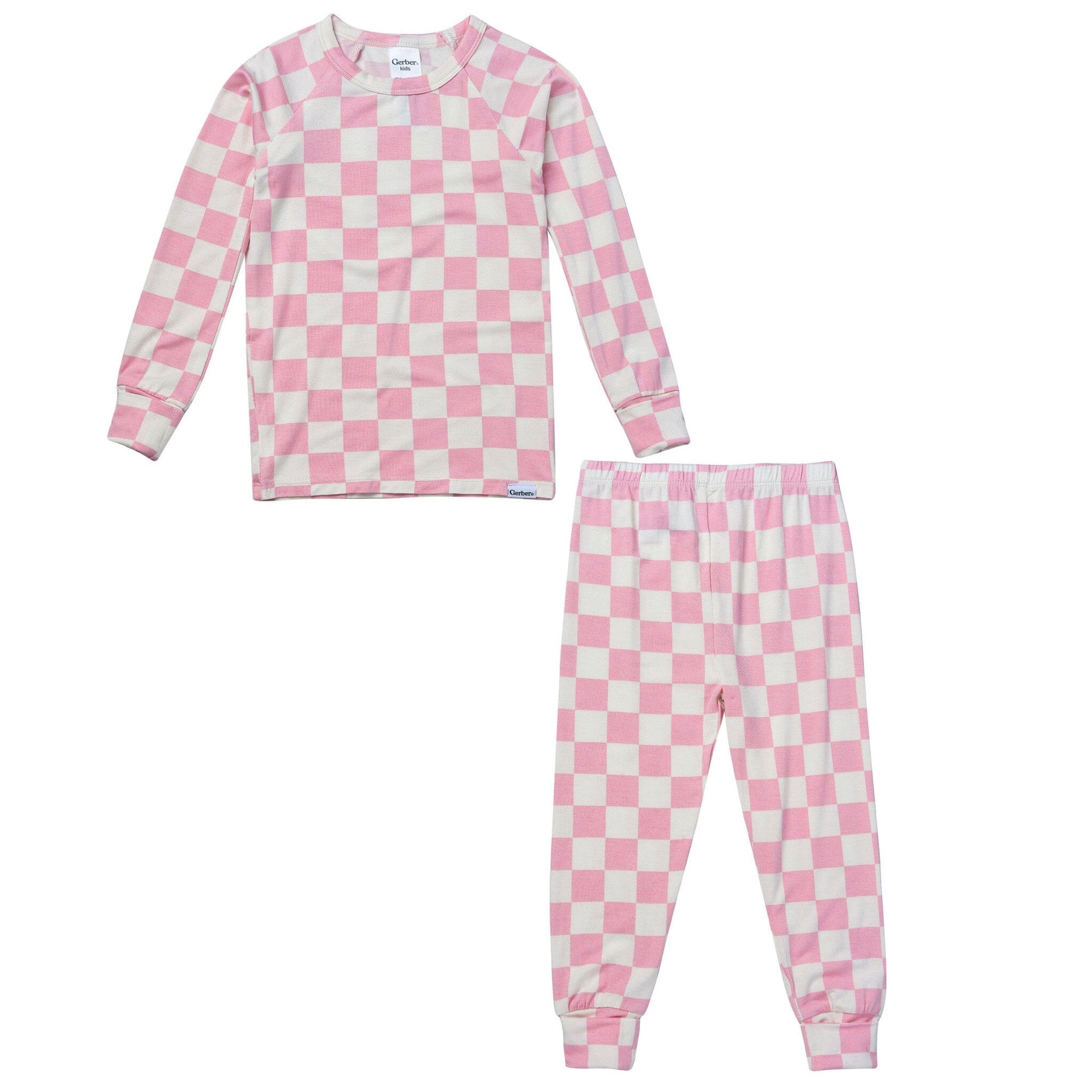 2-Piece Toddler Girls Pink Check Tight Fitting Pajamas Sleepwear Gerber® 
