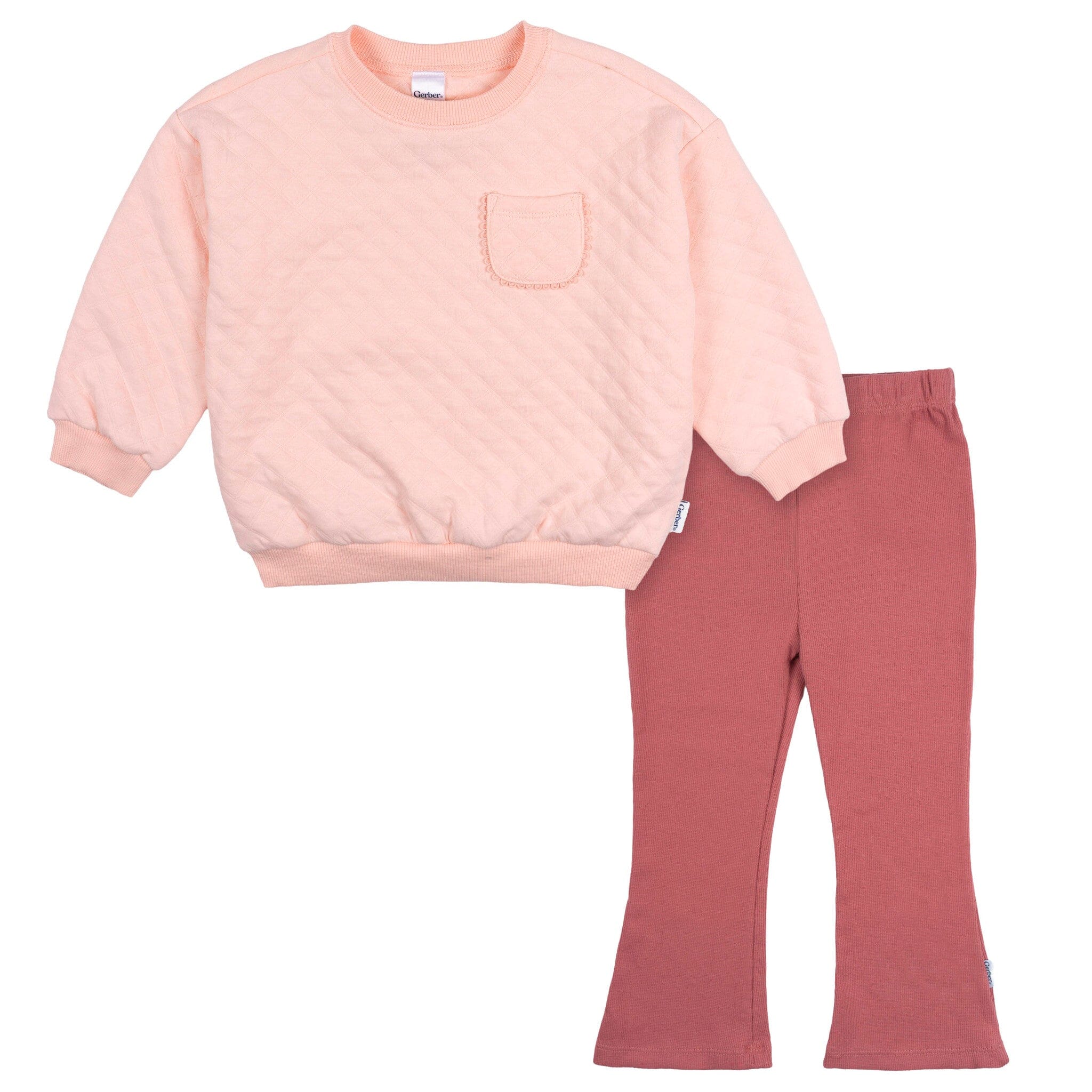 2-Piece Toddler Girls Pink Quilted Top & Flare Legging Set