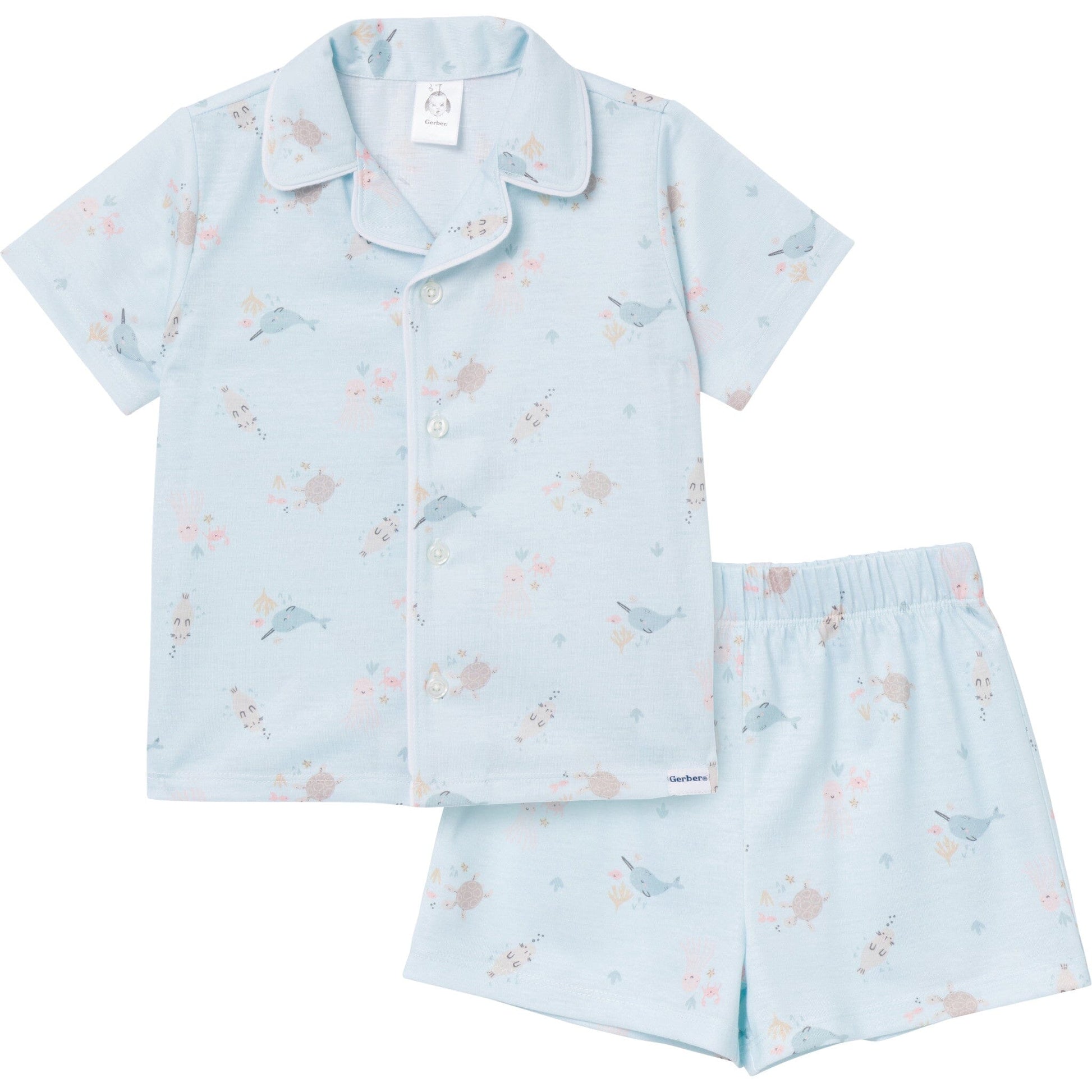 2-Piece Toddler Girls Sea Button Up Pajama Shorts Set Sleepwear Gerber® 