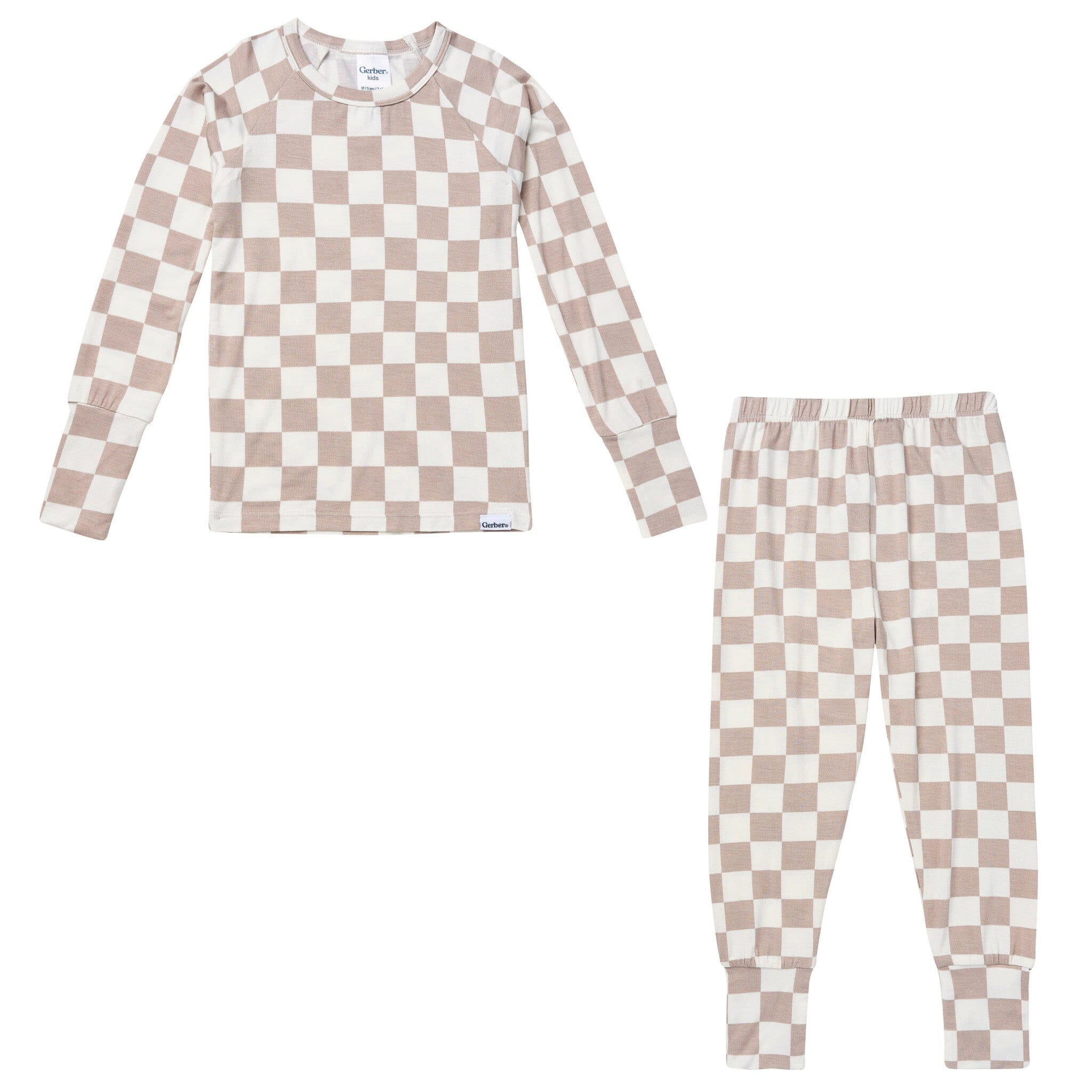 2-Piece Toddler Neutral Taupe Check Tight Fitting Pajamas Sleepwear Gerber® 