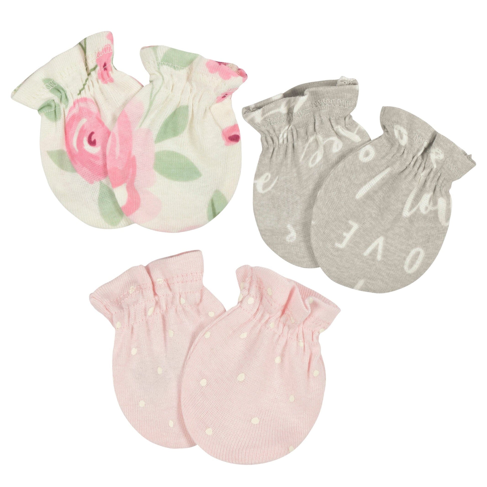 3- Baby Girls Floral No Scratch Mittens