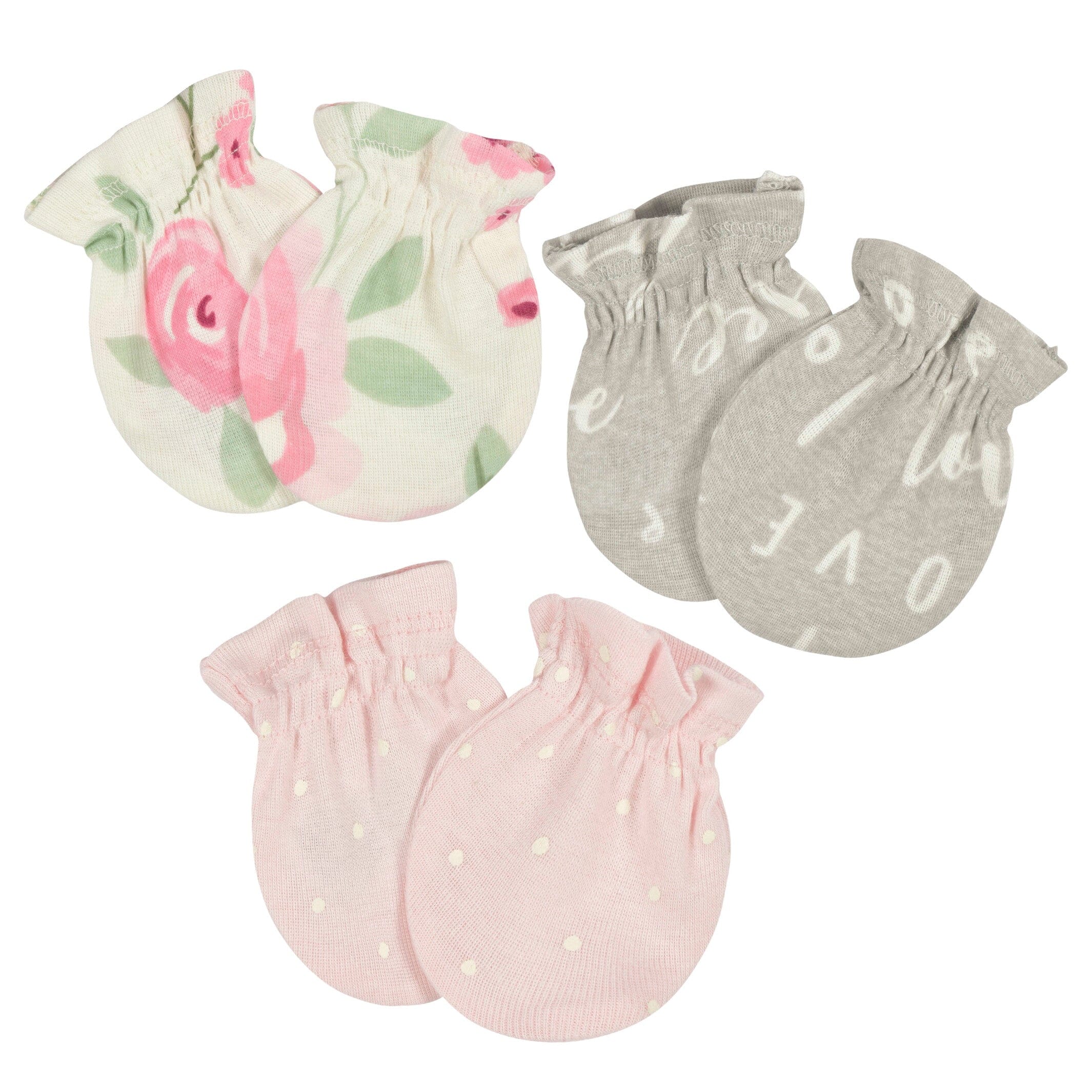 3- Baby Girls Floral No Scratch Mittens