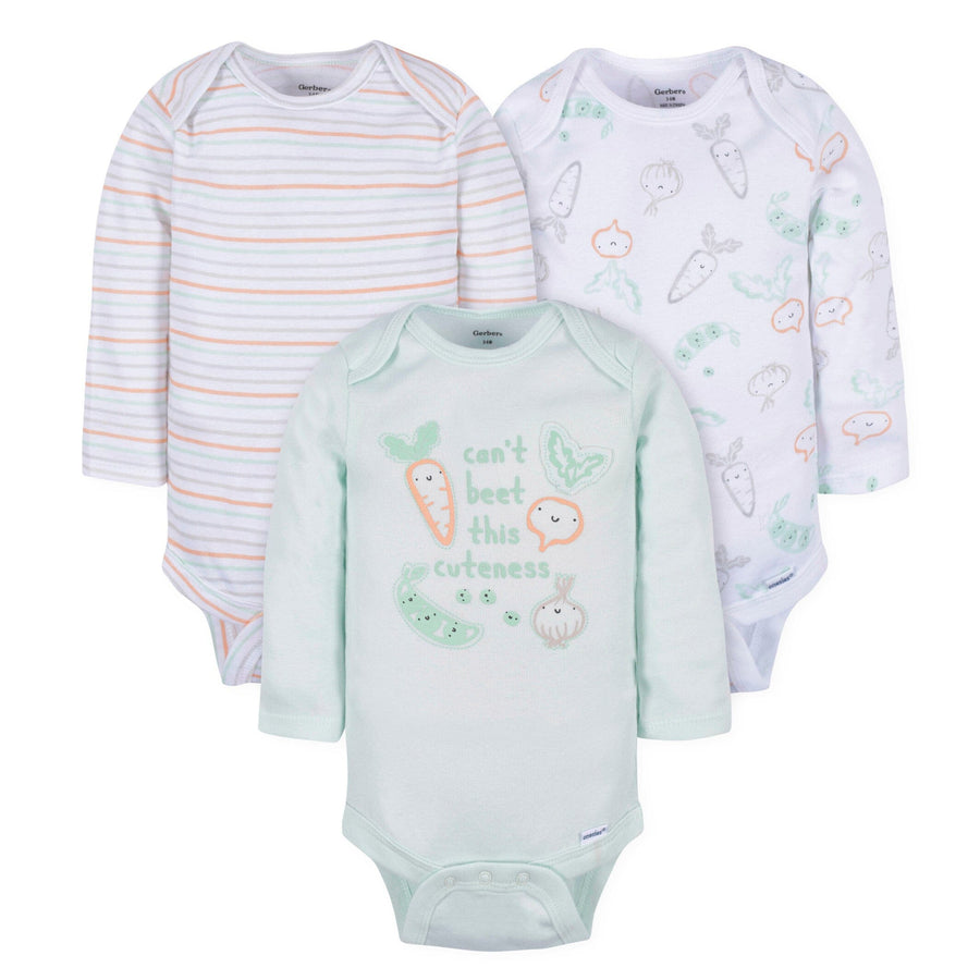 3- Baby Neutral Vegetables Long Sleeve Onesies® Bodysuits