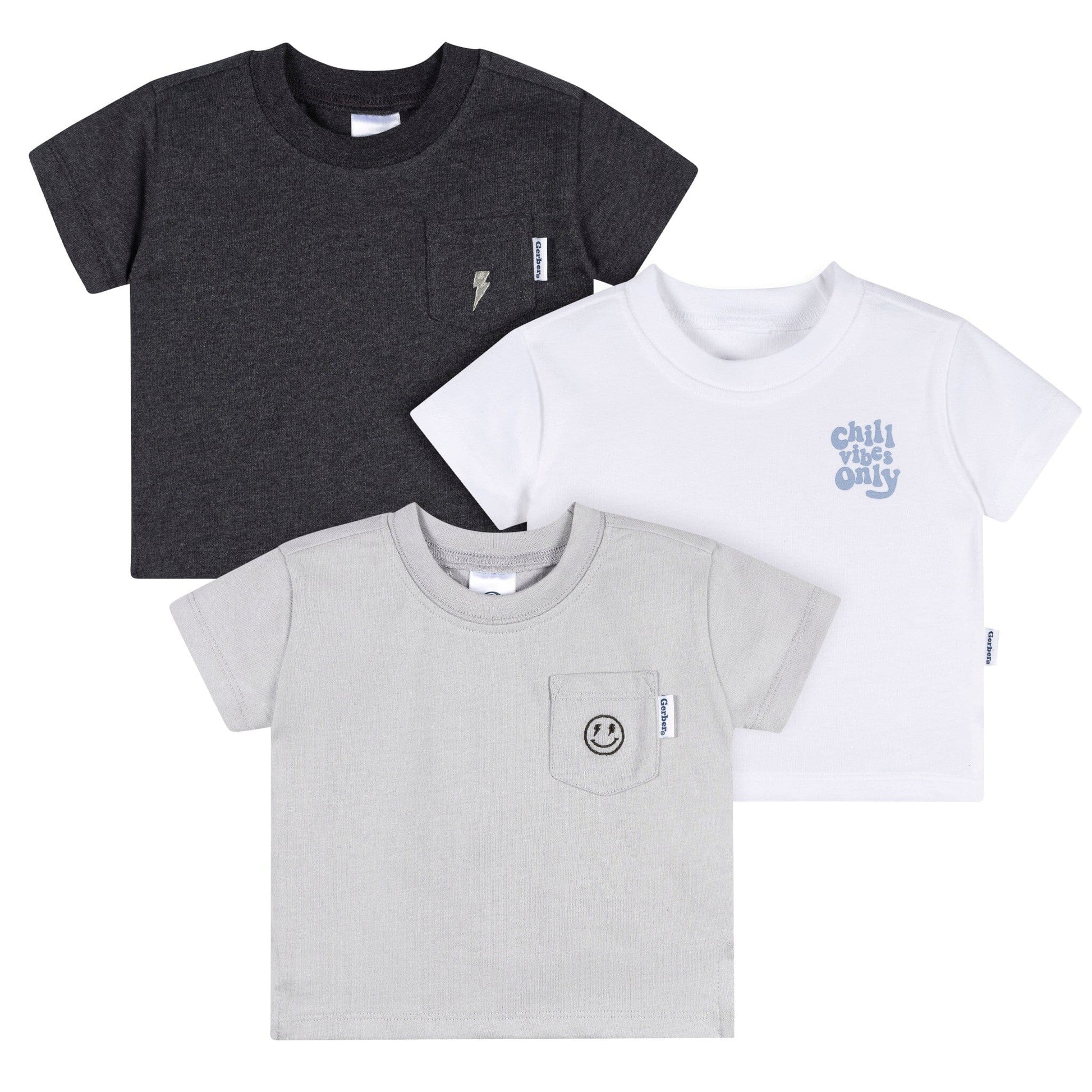 3-Pack Baby & Toddler Boys Black, Gray and White Short Sleeve T-Shirts tops Gerber® 