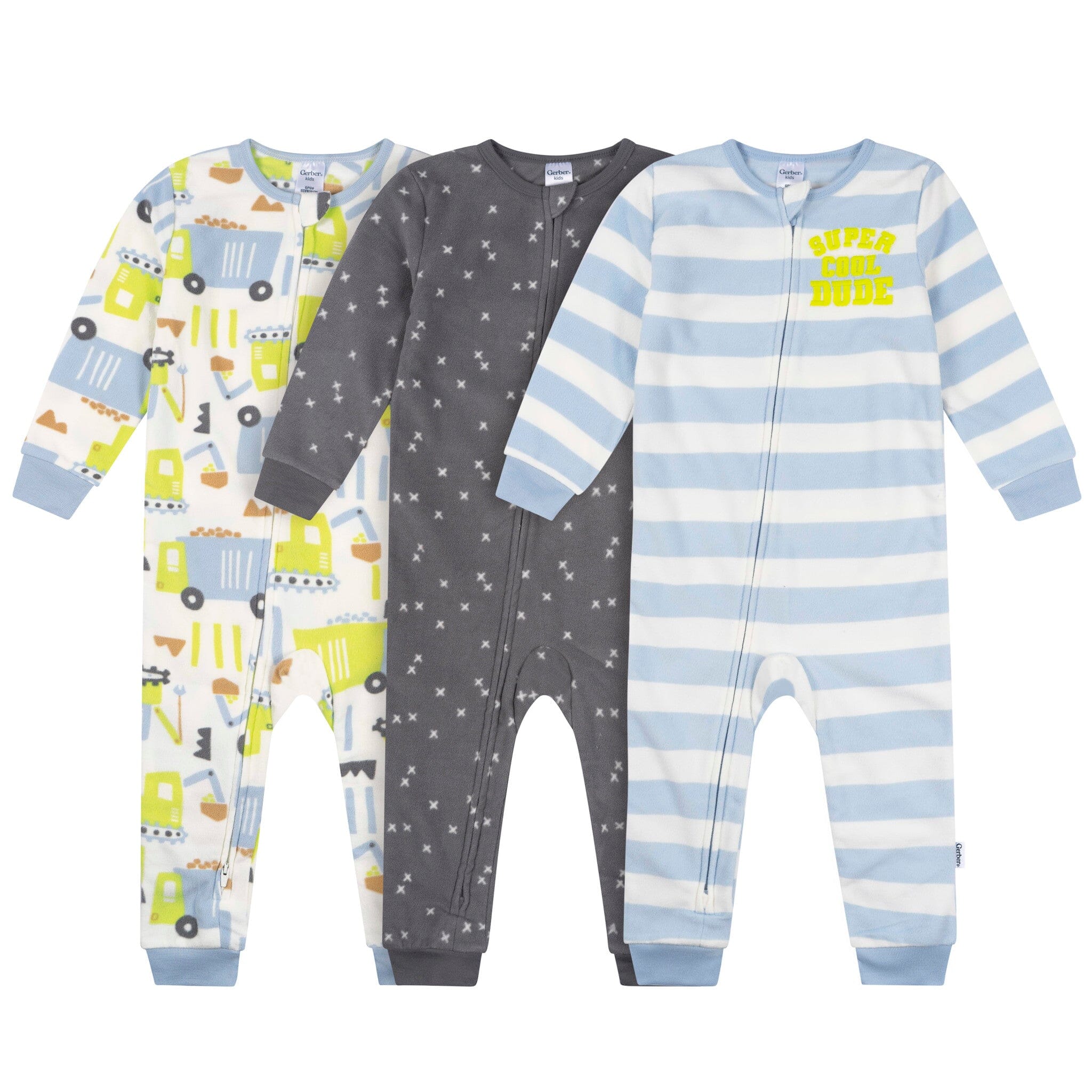 3-Pack Baby & Toddler Boys Trucks Footless Fleece Pajamas Sleepwear Gerber® 