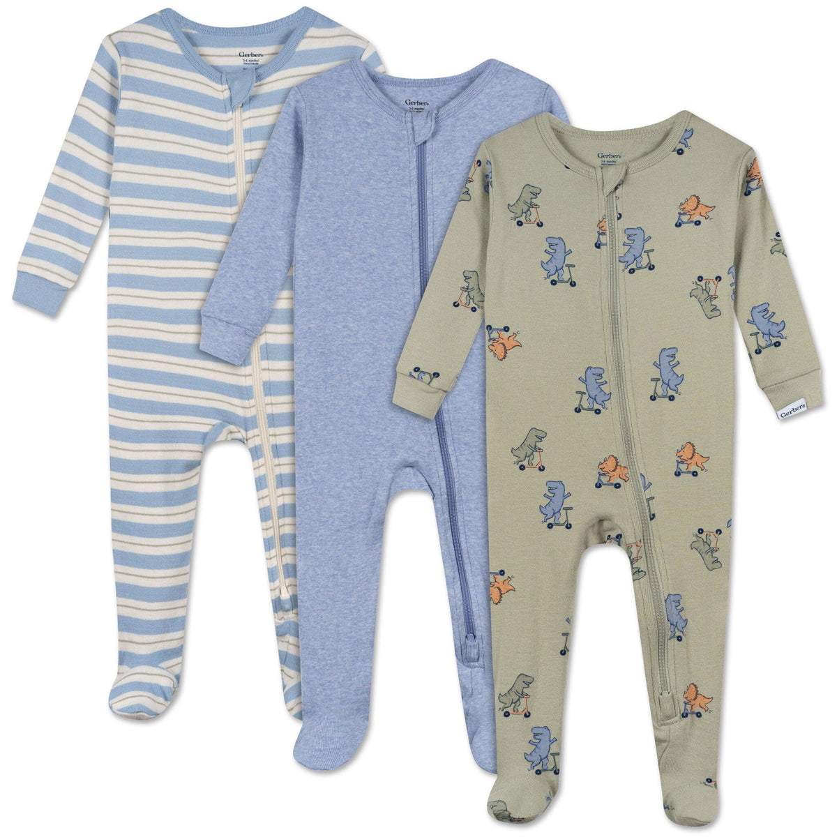 3-Pack Baby & Toddler Boys Dino Snug Fit Footed Pajamas sleepwear Gerber® 