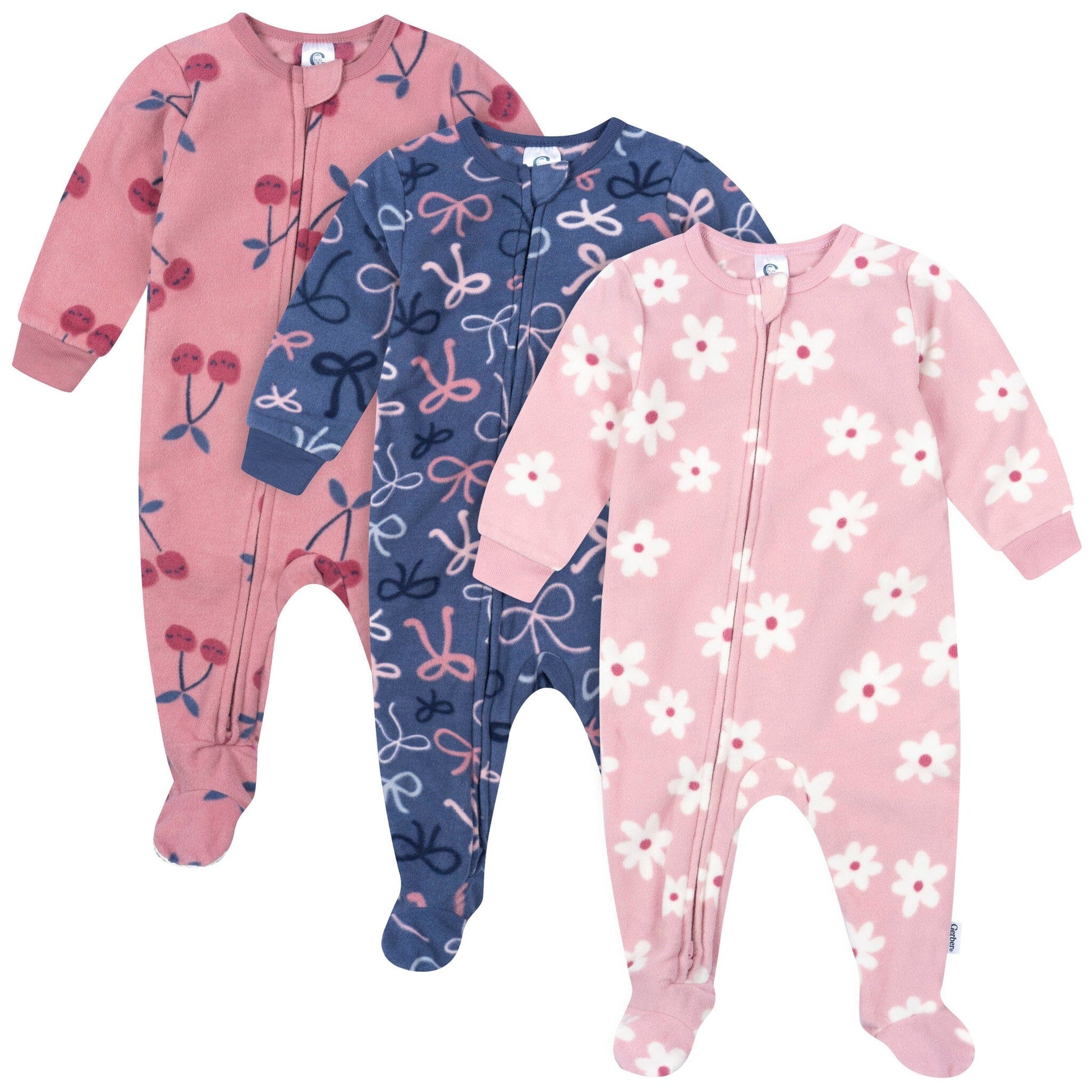 3-Pack Baby & Toddler Girls Cherries Footless Fleece Pajamas Sleepwear Gerber® 