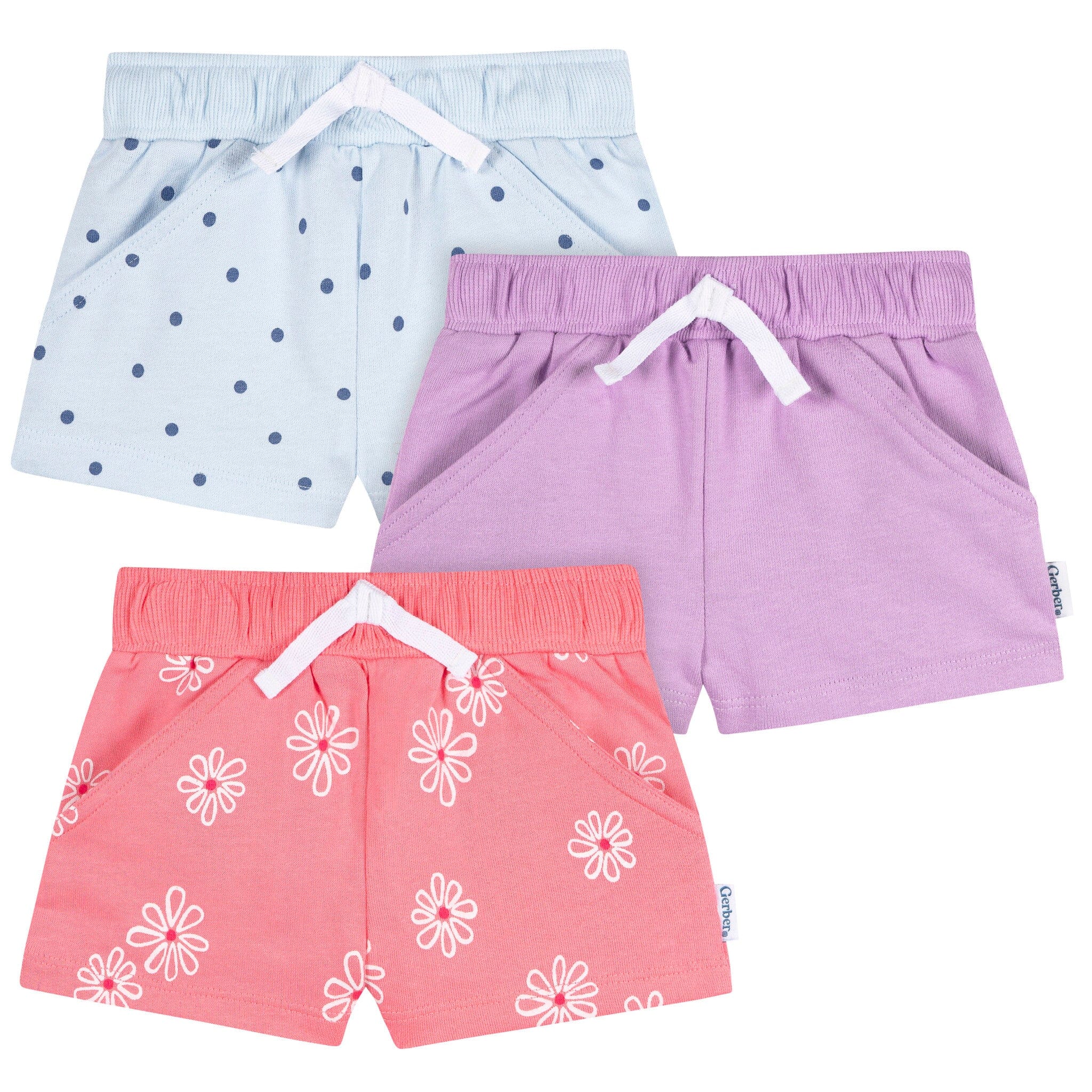 3-Pack Baby & Toddler Girls Coral Floral Knit Shorts Pants & Bottoms Gerber® 