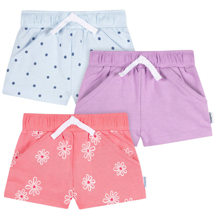 3-Pack Baby & Toddler Girls Coral Floral Knit Shorts