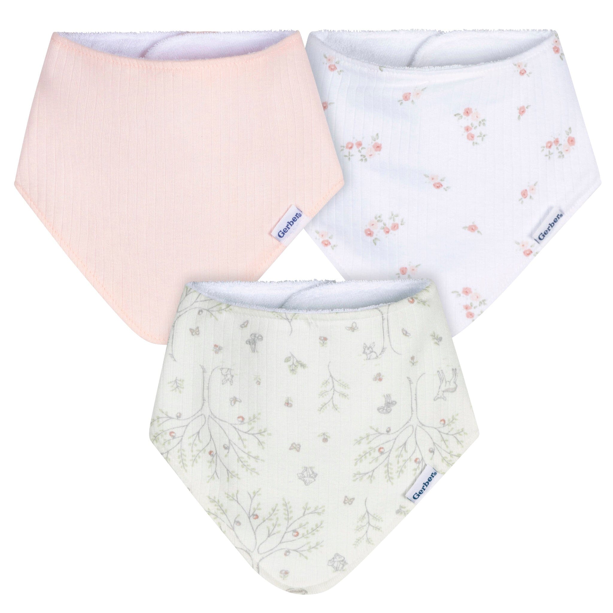 3-Pack Baby Girls Deer Bandana Bib Bibs & Burp Cloths Gerber® 