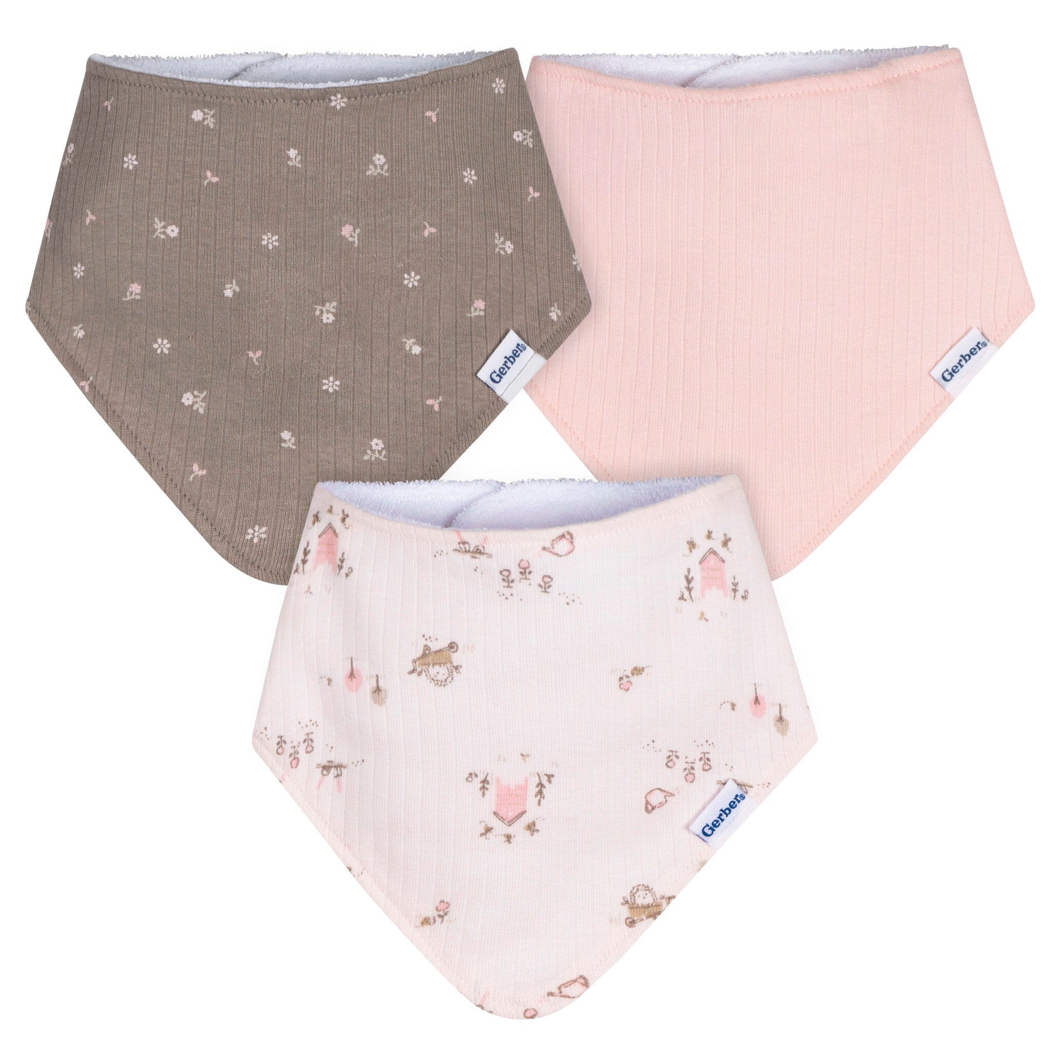 3-Pack Baby Girls Garden Bandana Bib Bibs & Burp Cloths Gerber® 