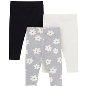 3-Pack Baby & Toddler Girls Gray Flowers, Cream and Black Textured Leggings bottoms Gerber® 