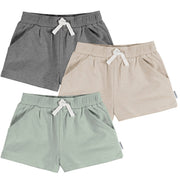 3-Pack Baby & Toddler Girls Green/Oatmeal/Dk Grey Heather Knit Short