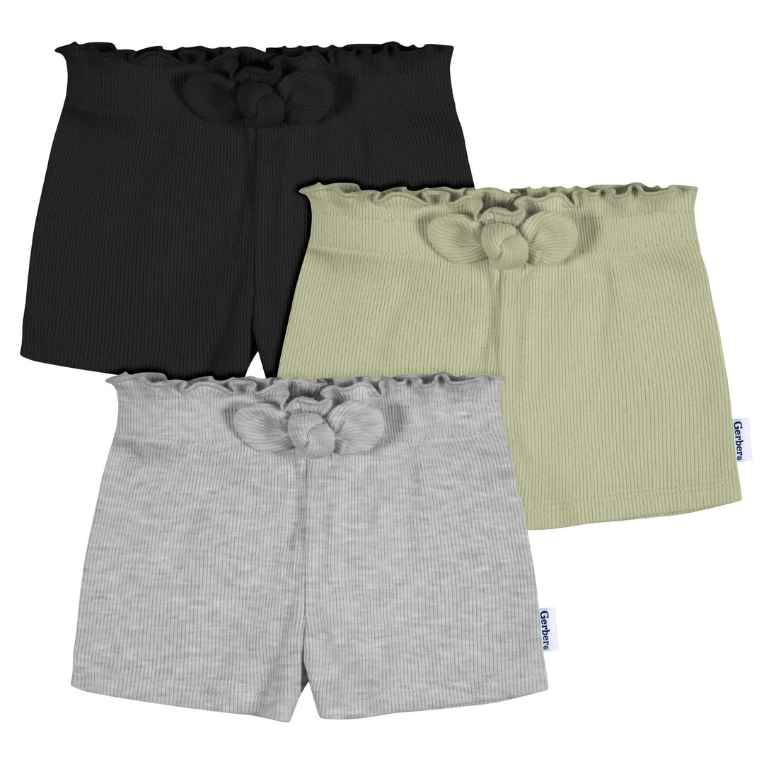 3-Pack Baby & Toddler Girls Grey Heather/Green/Black Pull-On Knit Short