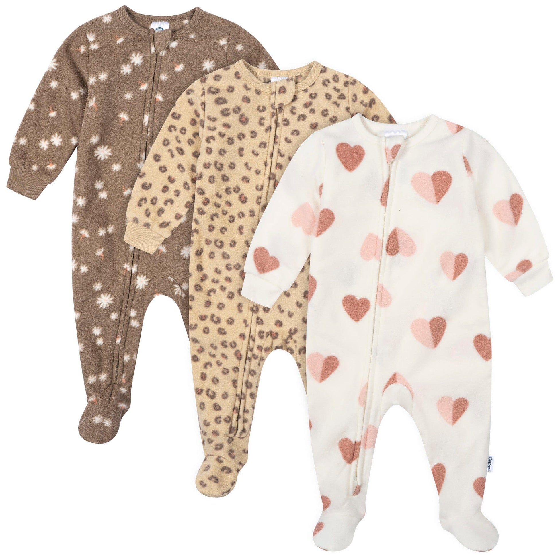 3-Pack Baby & Toddler Girls Hearts Footed Fleece Pajamas Sleepwear Gerber® 
