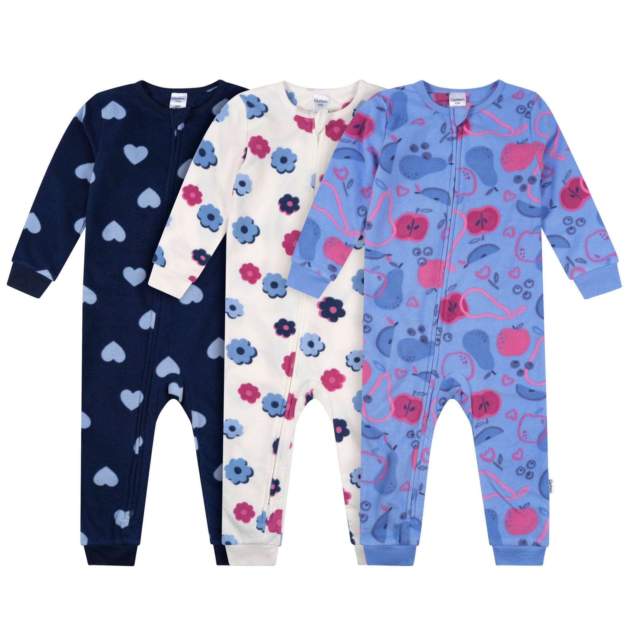 3-Pack Baby & Toddler Girls Hearts Footless Fleece Pajamas Sleepwear Gerber® 