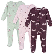 3-Pack Baby & Toddler Girls Horses Snug Fit Footed Pajamas sleepwear Gerber® 