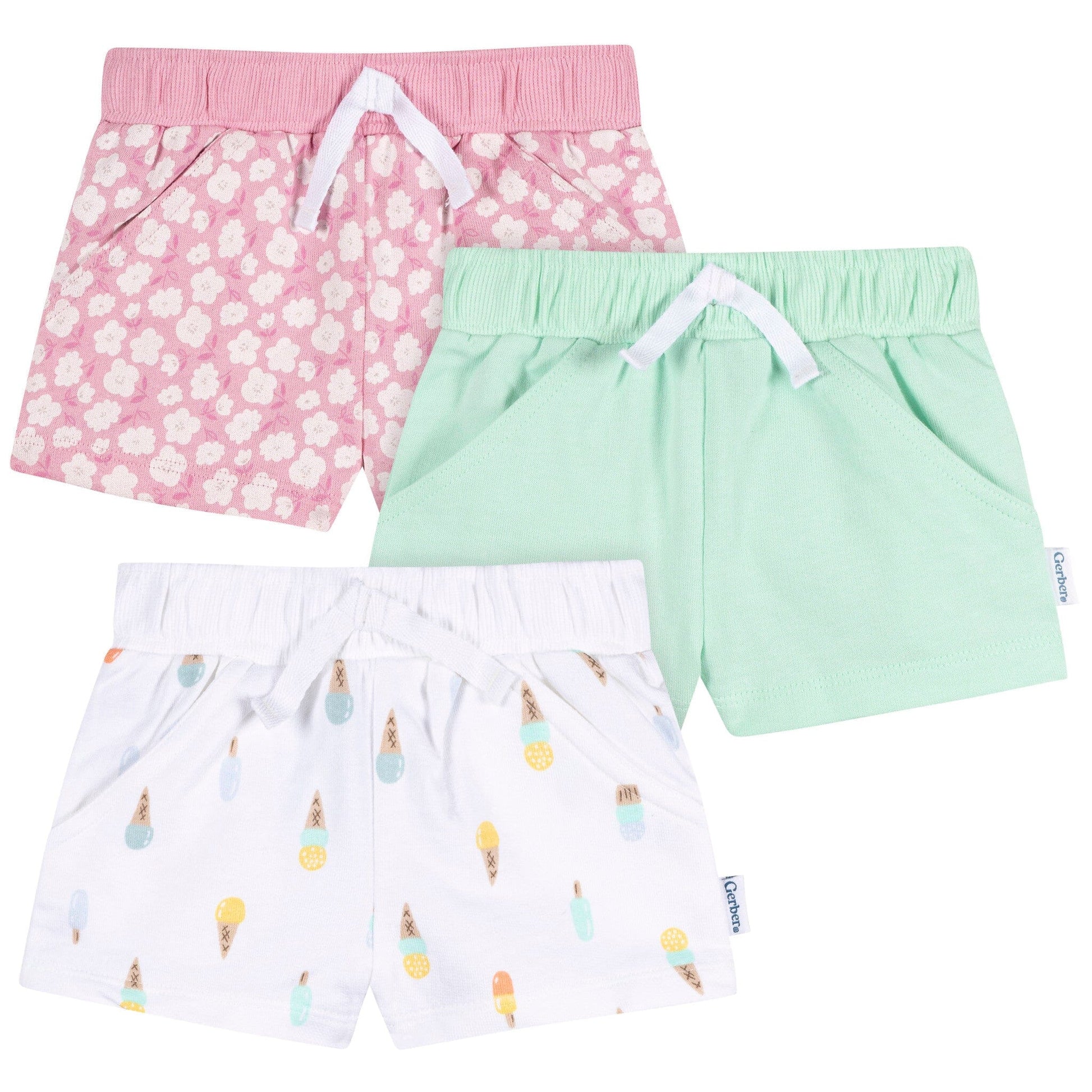 3-Piece Baby & Toddler Girls Ice Cream Knit Shorts Pants & Bottoms Gerber® 