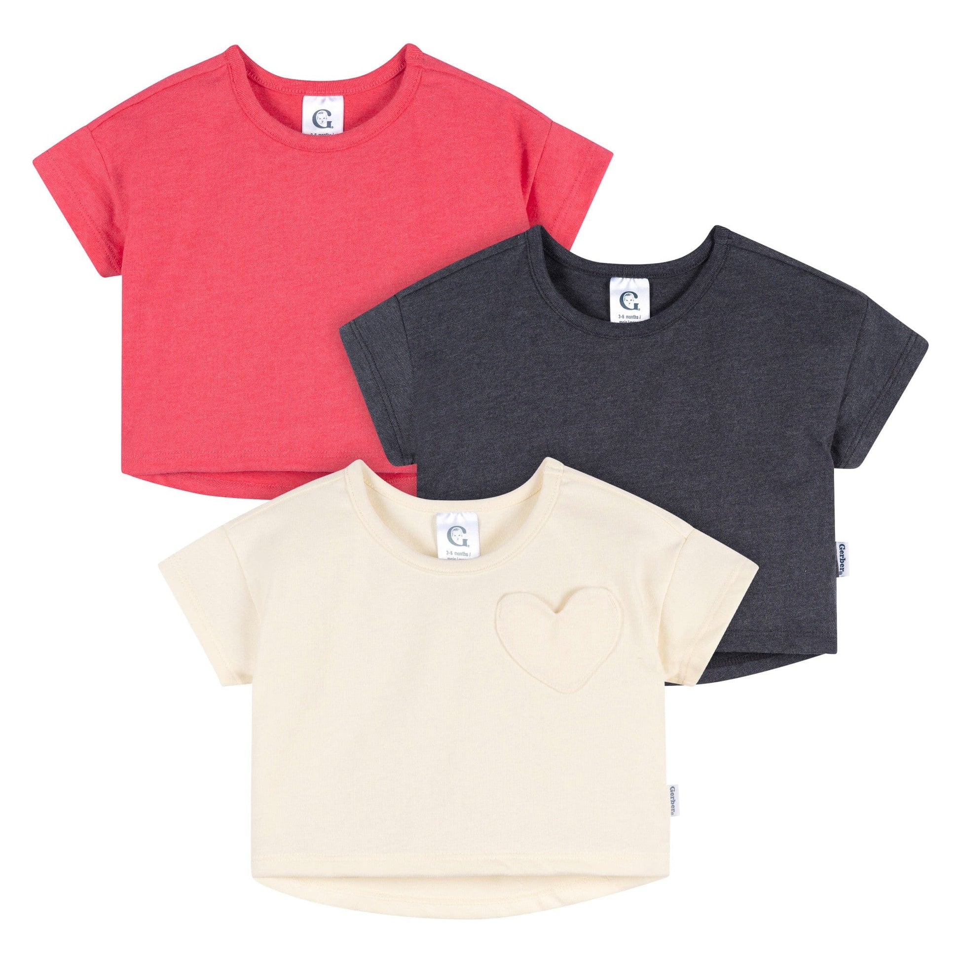 3-Pack Baby & Toddler Girls Pink, Gray and White Short Sleeve Shirts tops Gerber® 