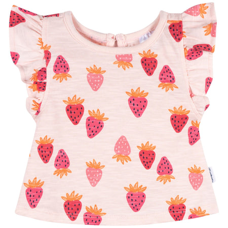 3-Pack Baby & Toddler Girls Pink Strawberries Short Sleeve Shirts