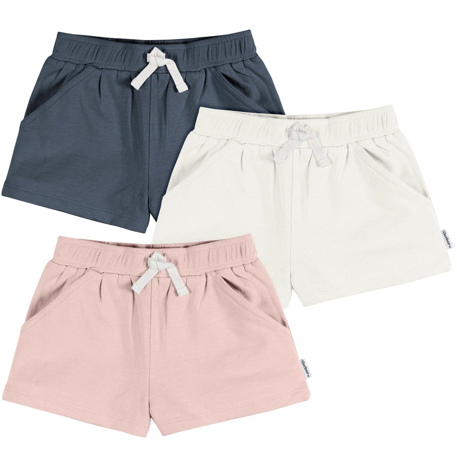 3-Pack Baby & Toddler Girls Pink/White/Navy Knit Short
