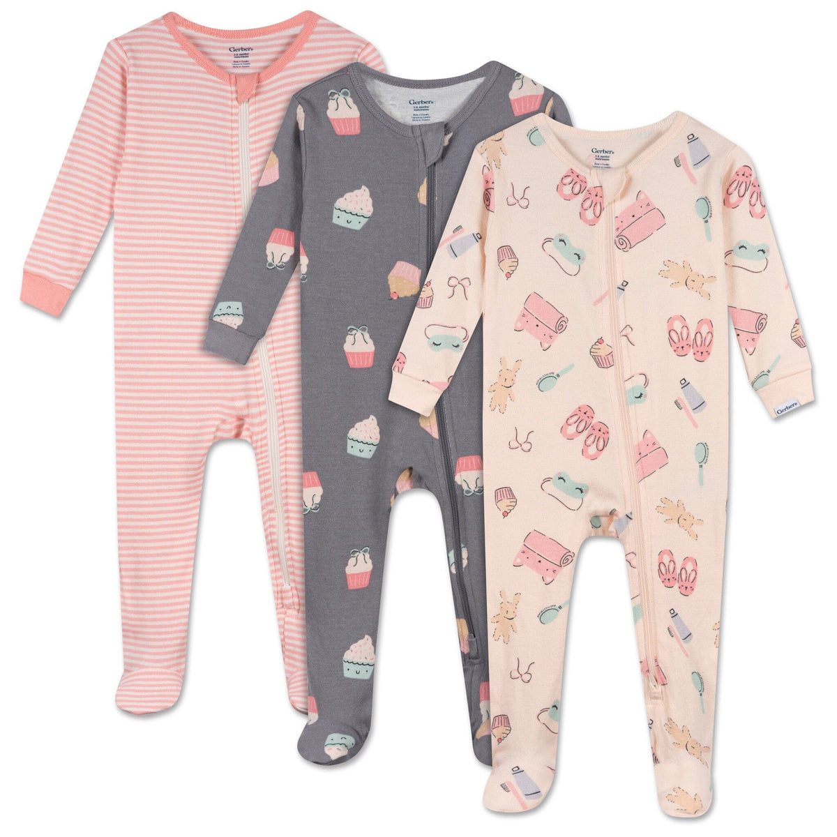 3-Pack Baby & Toddler Girls Sleepover Snug Fit Footed Pajamas sleepwear Gerber® 
