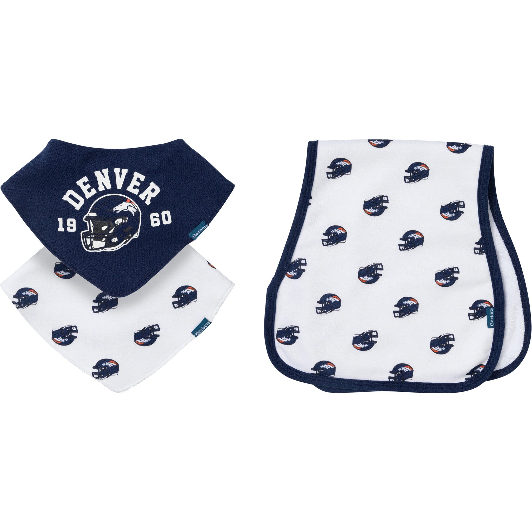 3-Pack Baby Neutral Denver Broncos Bibs and Burp Cloth Set NFL NFL 