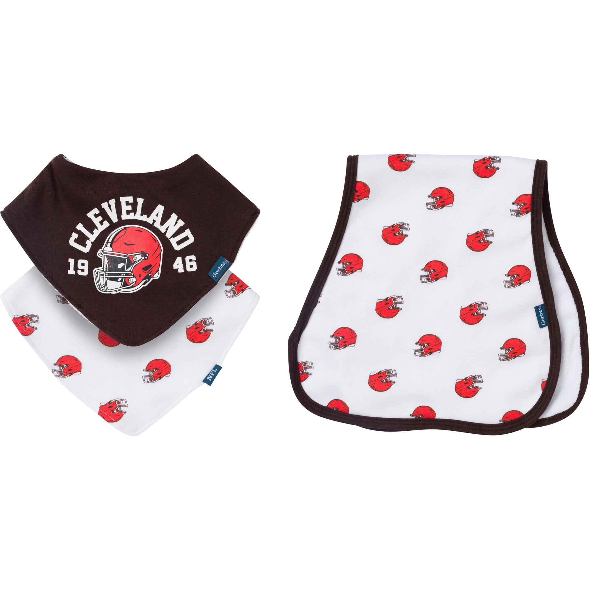 3-Pack Baby Neutral Cleveland Browns Bibs and Burp Cloth Set NFL NFL 