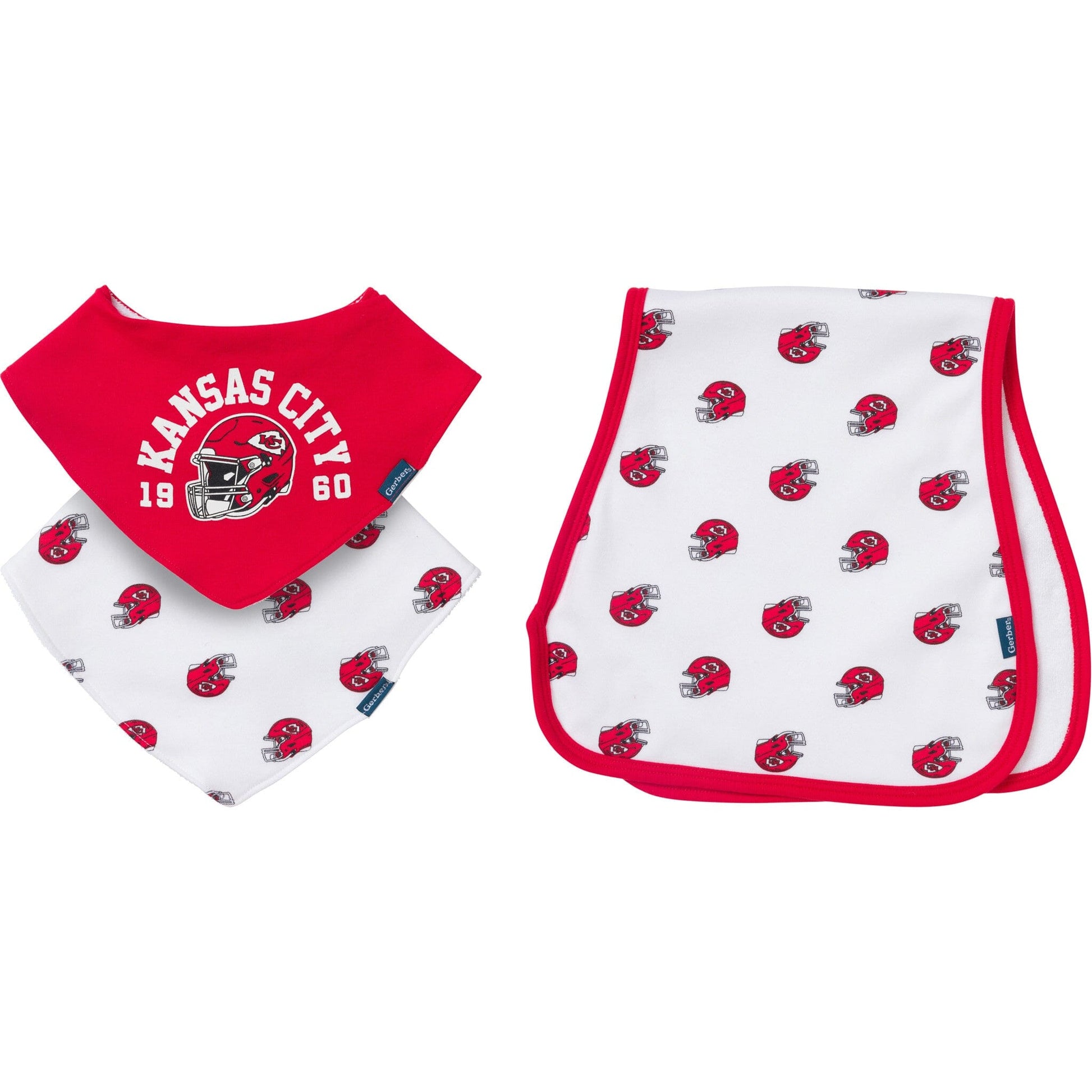 3-Pack Baby Neutral Kansas City Chiefs Bibs and Burp Cloth Set NFL NFL 