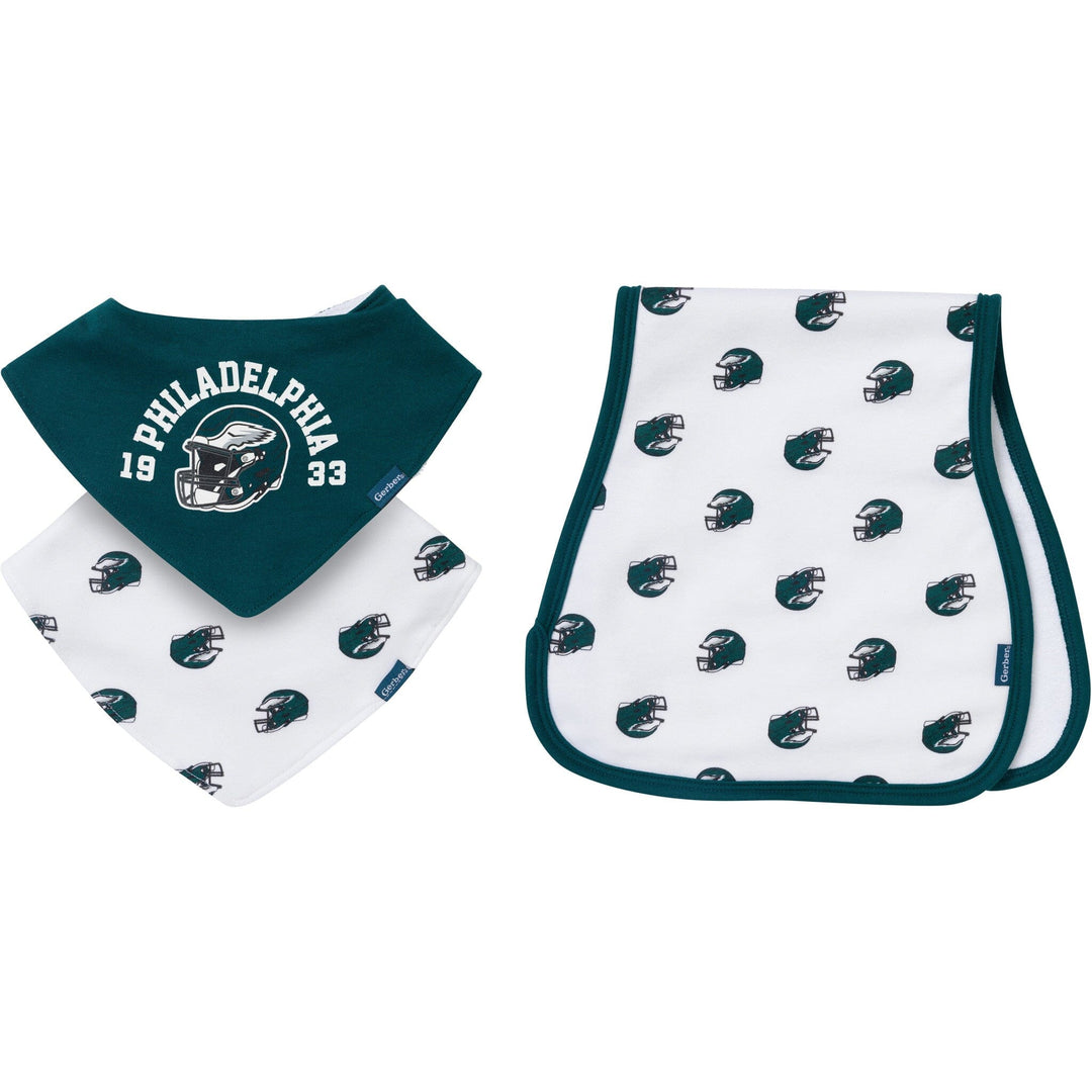 3-Pack Baby Neutral Philidelphia Eagles Bibs and Burp Cloth Set NFL NFL 
