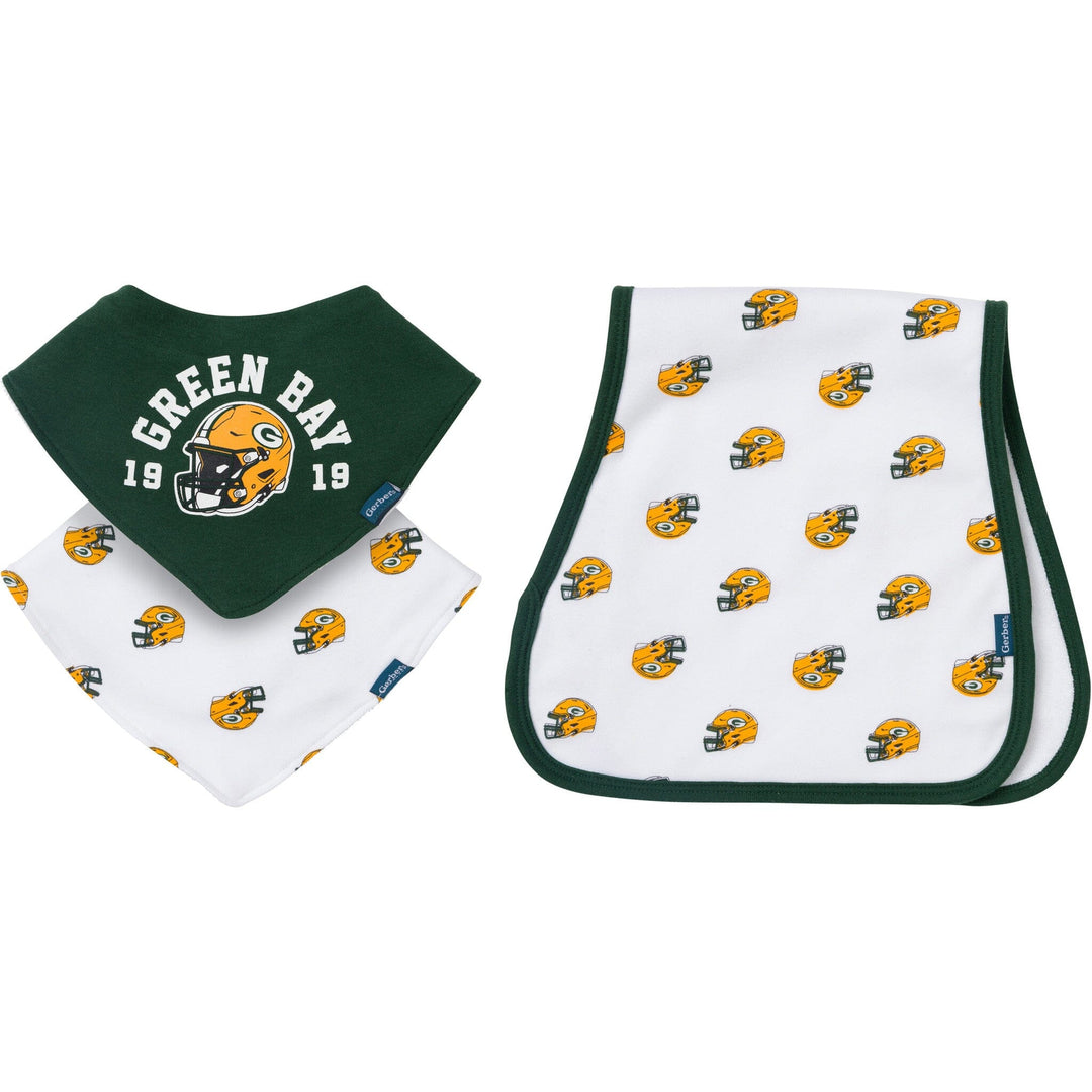 3-Pack Baby Neutral Green Bay Packers Bibs and Burp Cloth Set NFL NFL 