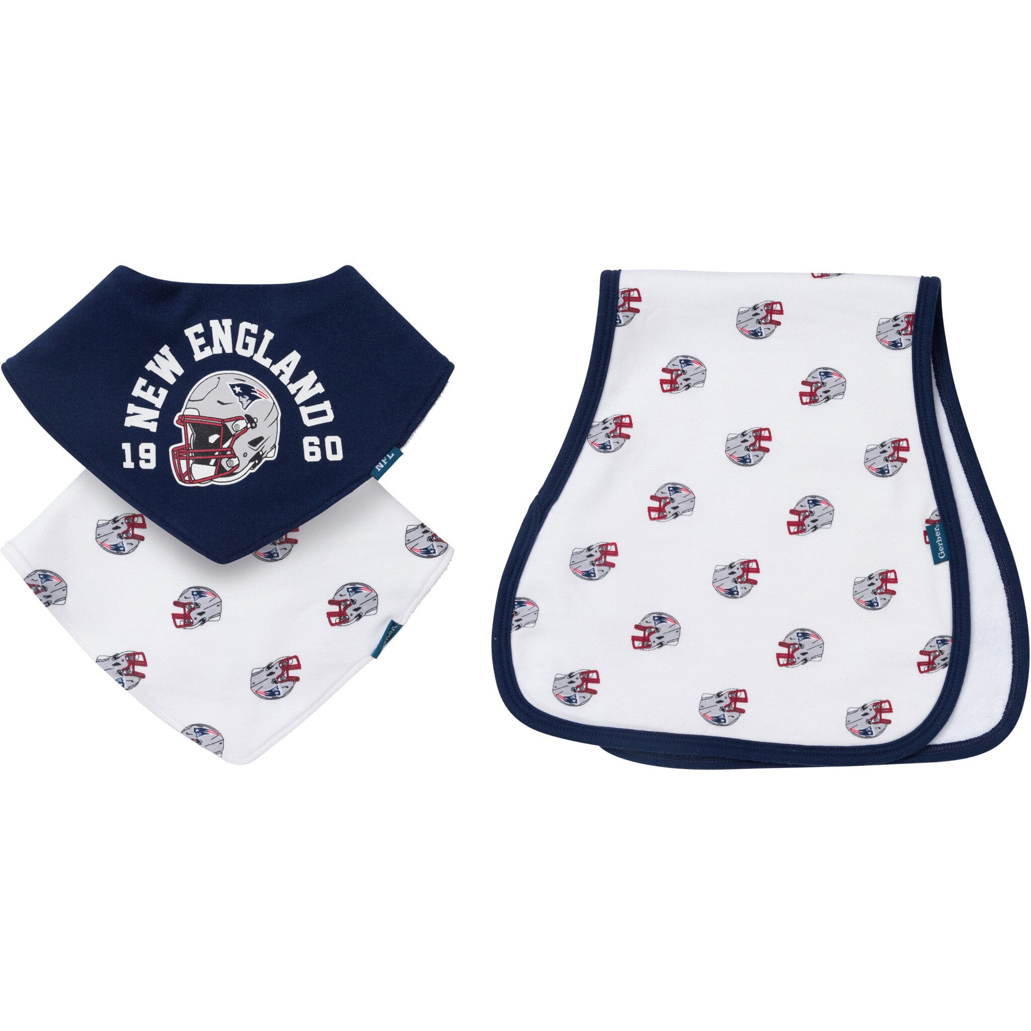 3-Pack Baby Neutral New England Patriots Bibs and Burp Cloth Set NFL NFL 