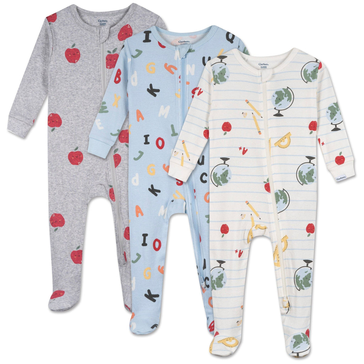 3-Pack Baby & Toddler Neutral Classroom Snug Fit Footed Pajamas sleepwear Gerber® 