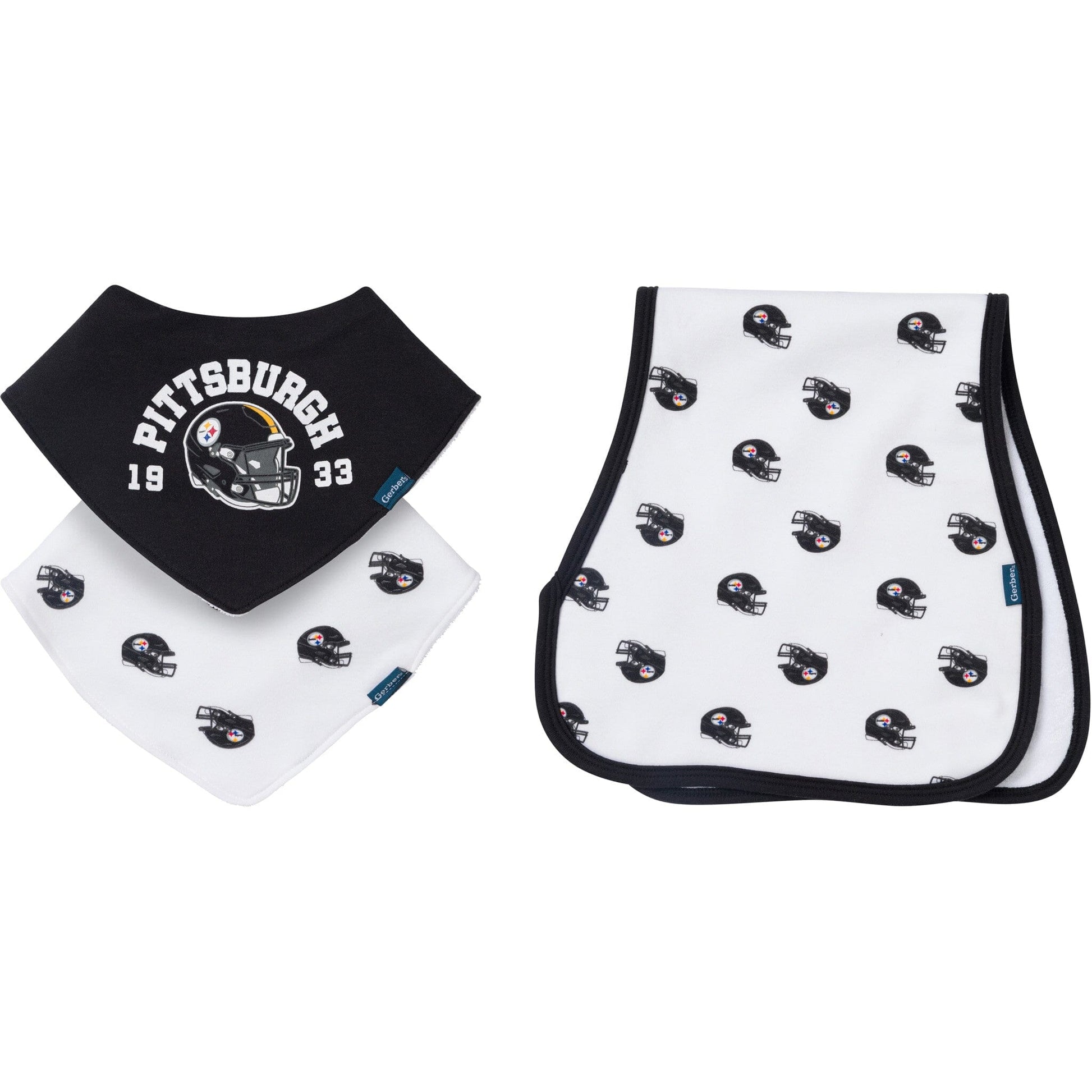 3-Pack Baby Neutral Pittsburgh Steelers Bibs and Burp Cloth Set NFL NFL 