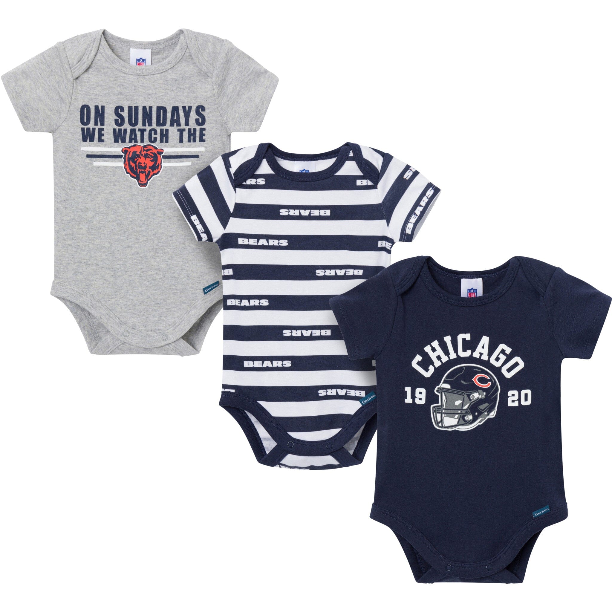 3-Pack Baby Boys Chicago Bears Bodysuit Set NFL NFL 