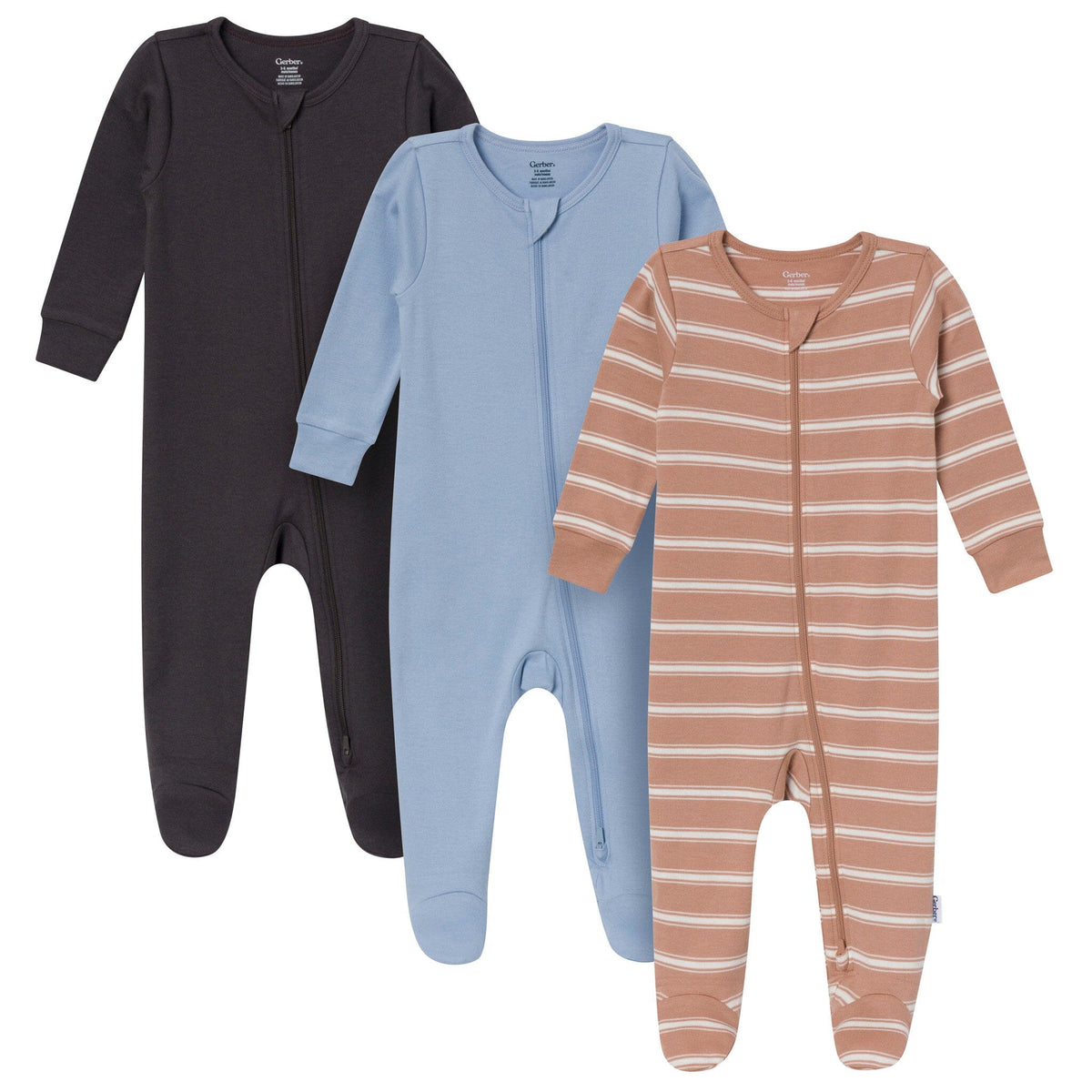 3-Pack Baby Boys Charcoal, Mocha & Blue Sleep 'N Play Sleepwear Gerber® 