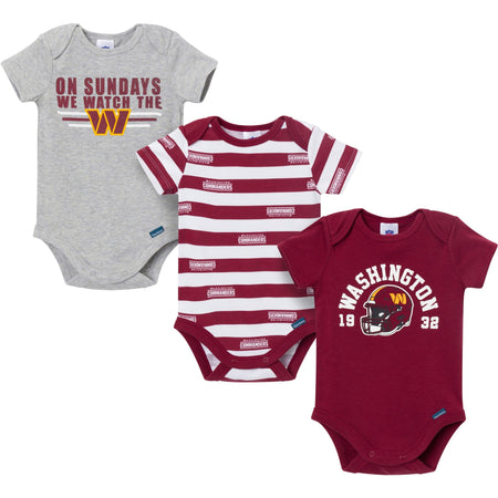3-Pack Baby Boys Washington Commanders Short Sleeve Bodysuits