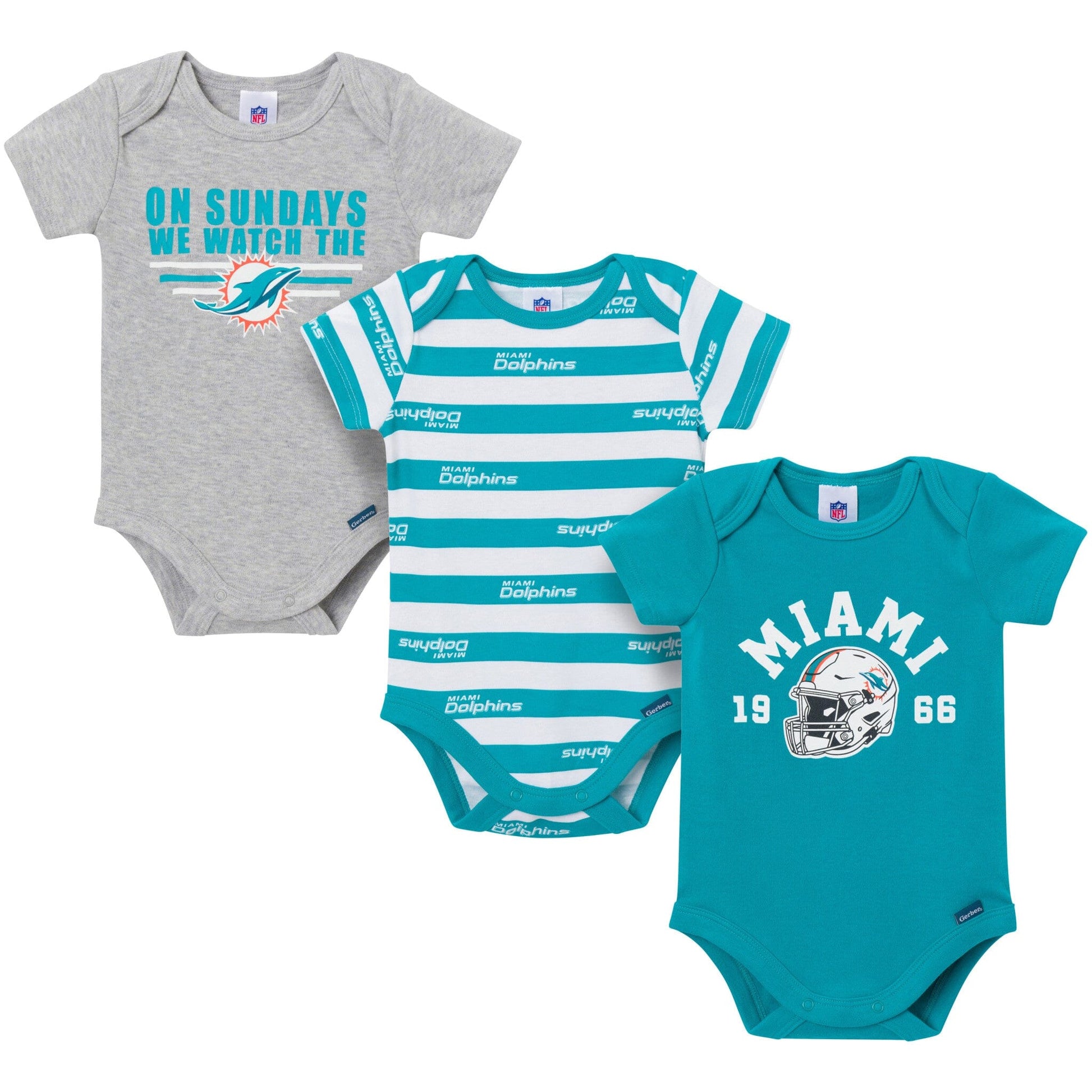 3-Pack Baby Boys Miami Dolphins Bodysuit Set NFL NFL 
